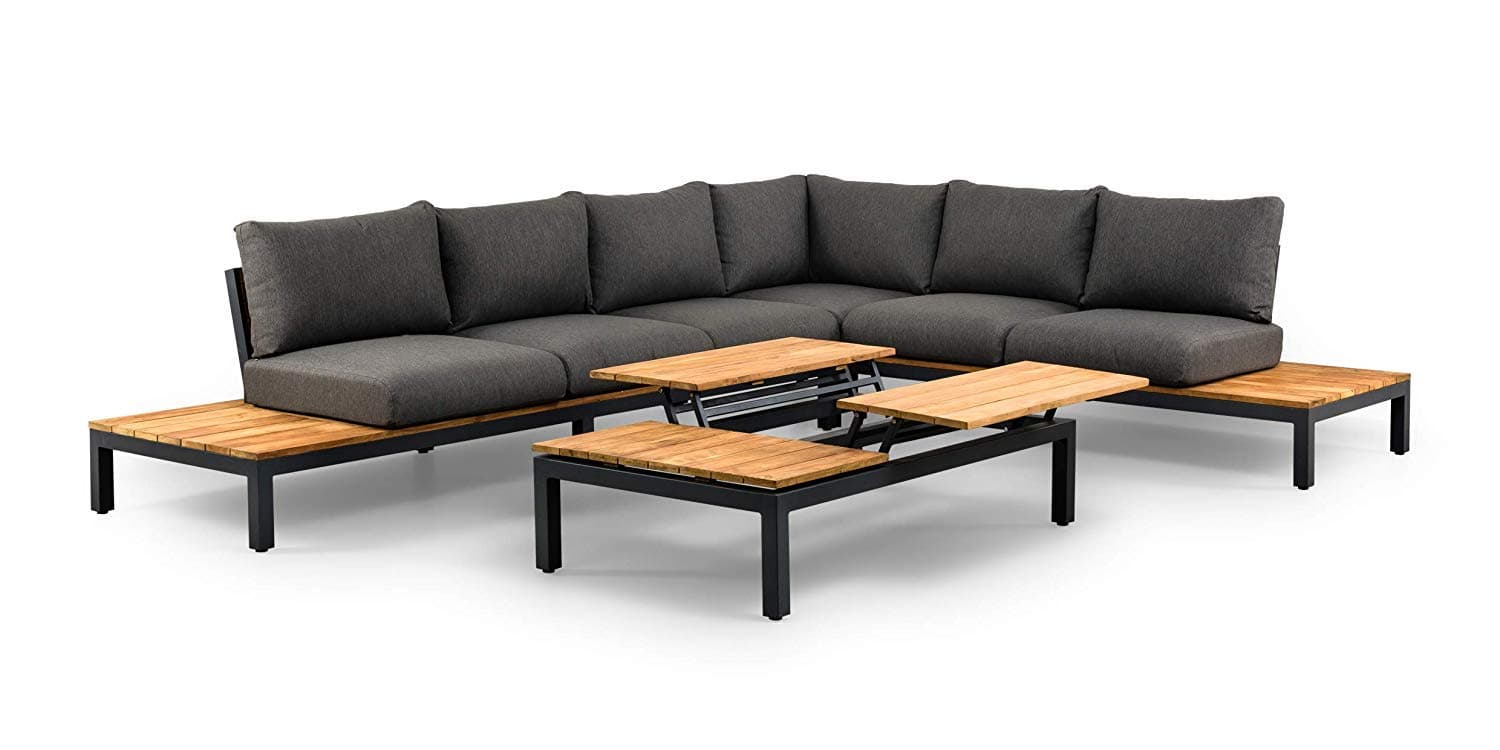 SUNS Memphis Luxury Outdoor Lounge Set, Matt Grey and Natural Teak, Extra Large, Six Seats