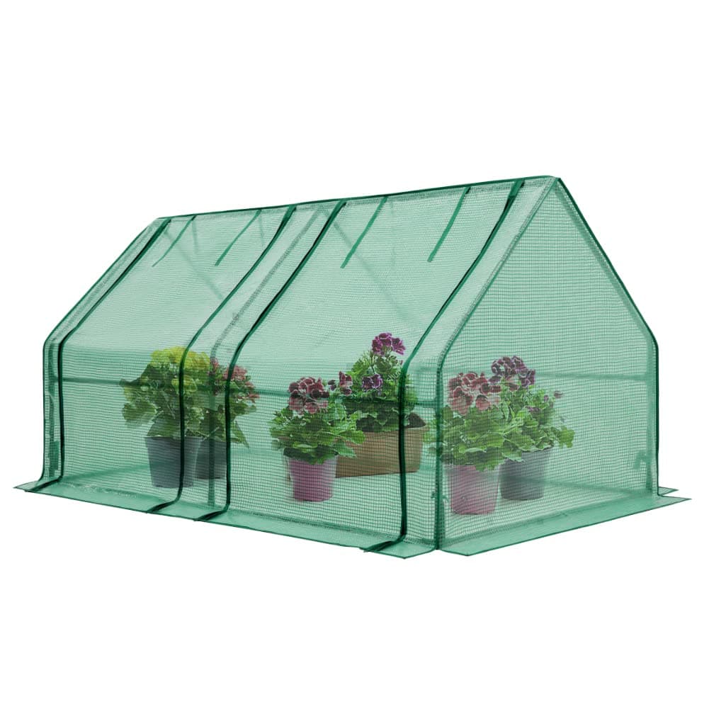 EAGLE PEAK Low Tunnel Mini Greenhouse, Portable 71"x36"x36", Indoor & Outdoor Garden Greenhouse, 2 Roll-Up Zipper Doors, Clear/Green PE Cover