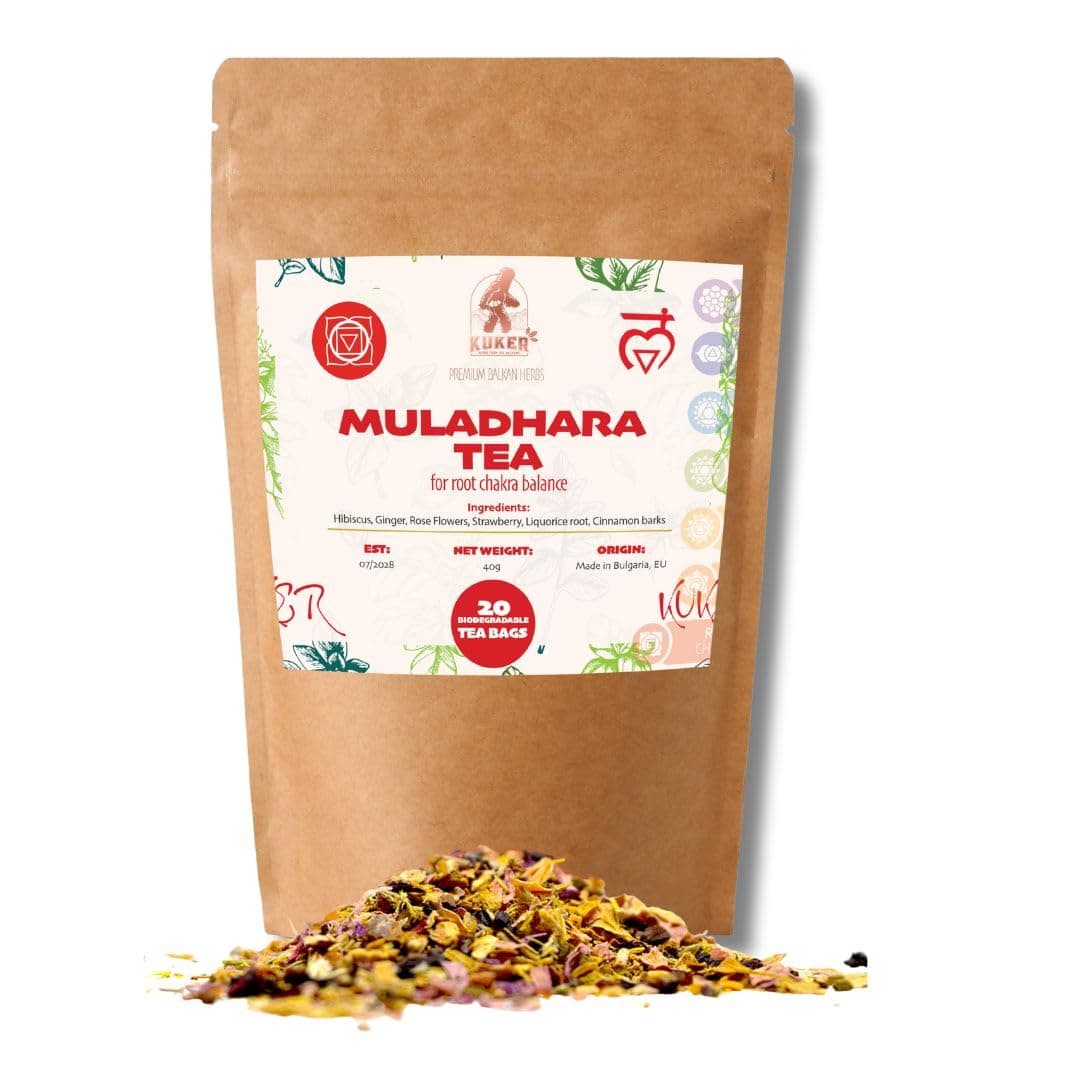 Root Chakra Tea Muladhara 20 Bags | Chakra Balance Tea 30g | Stability and Vitality | Biodegradable Tea Bags | Liquorice Ginger Hibiscus Rose | Grounding Trust Wisdom