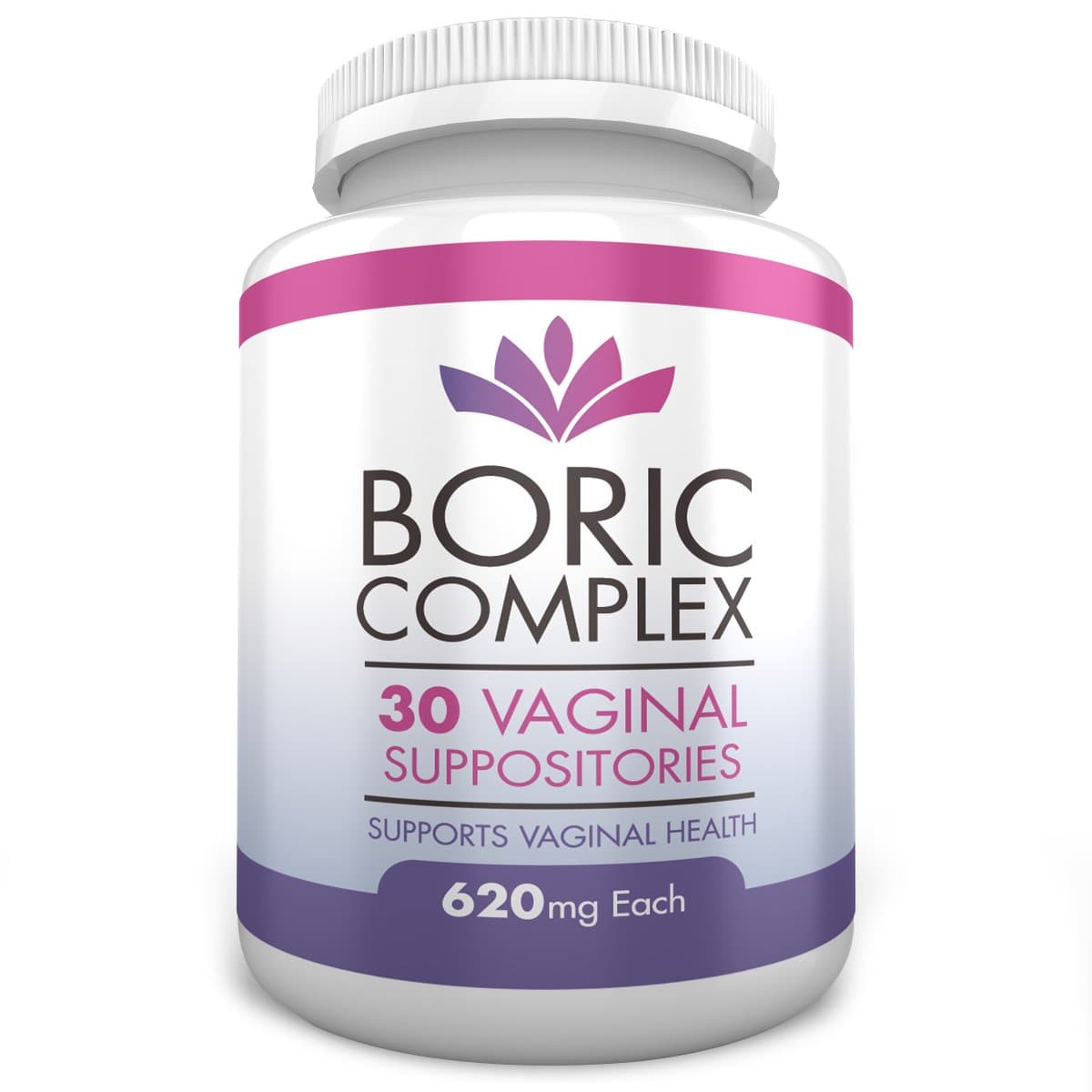 Boric Acid Vaginal Suppositories 620mg Formula - Natural with Soothing Marigold Flower Extract, 30 Count