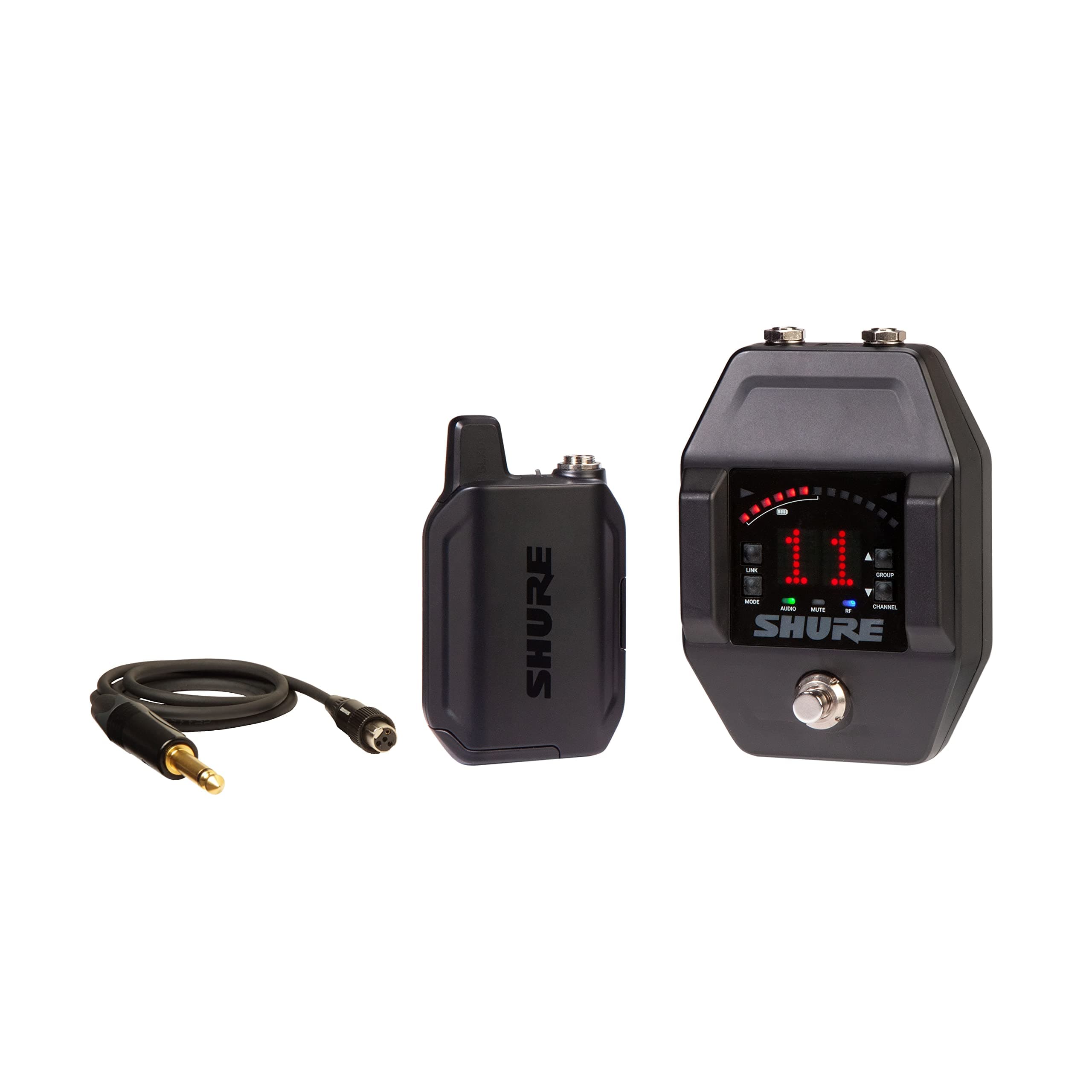 Shure GLXD16+ Dual Band Pro Digital Wireless System with Pedal Receiver for Guitar & Bass - 12-Hour Battery Life, 100 ft Range | Includes WA305 Premium Cable with 1/4" Jack (GLXD16+-Z4)