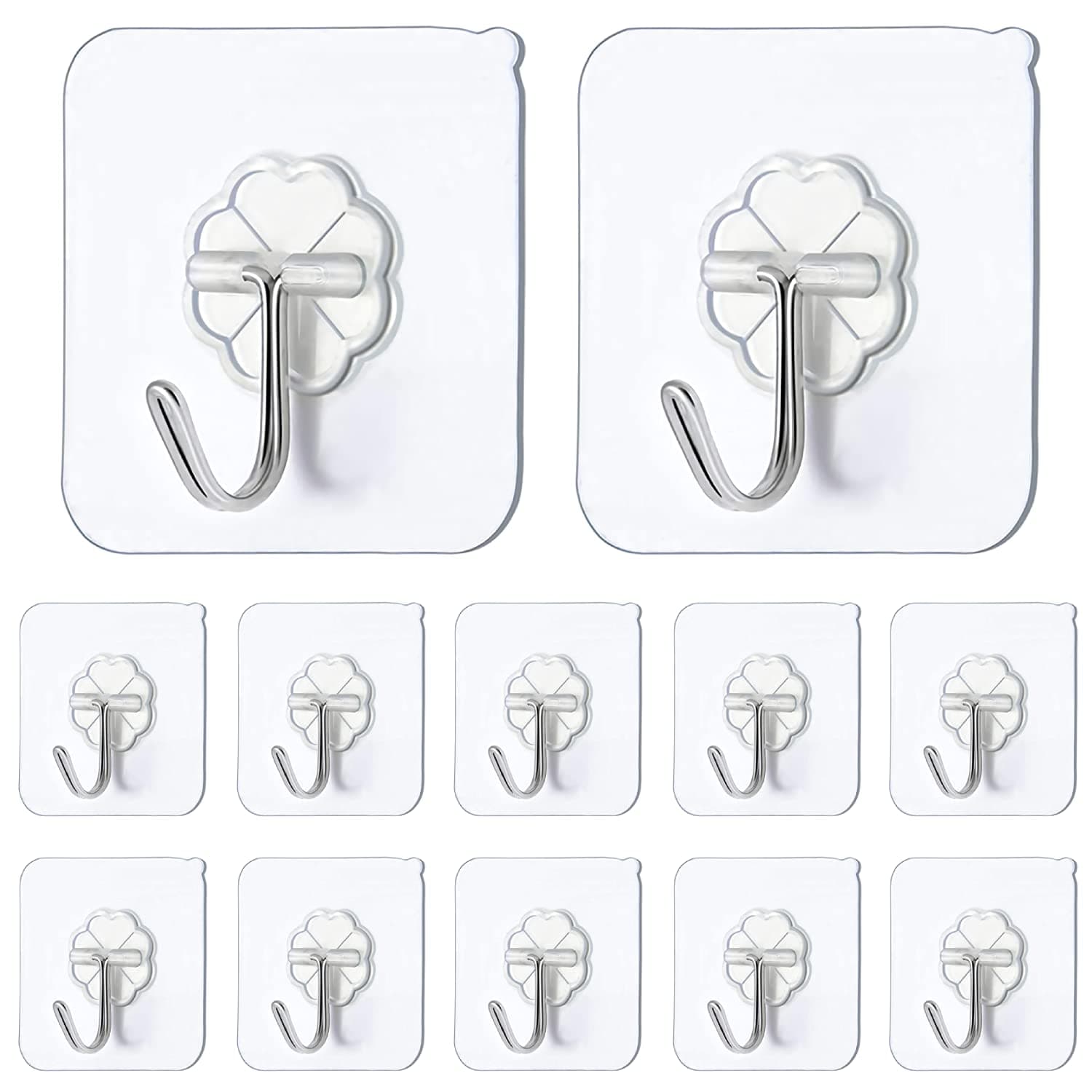 Self Adhesive Hooks,12 PCS Heavy Duty Door Wall Adhesive Hooks for Kitchen, Bathroom, Office, Closet, Hanging Coat Cloth Towel Key Decorations