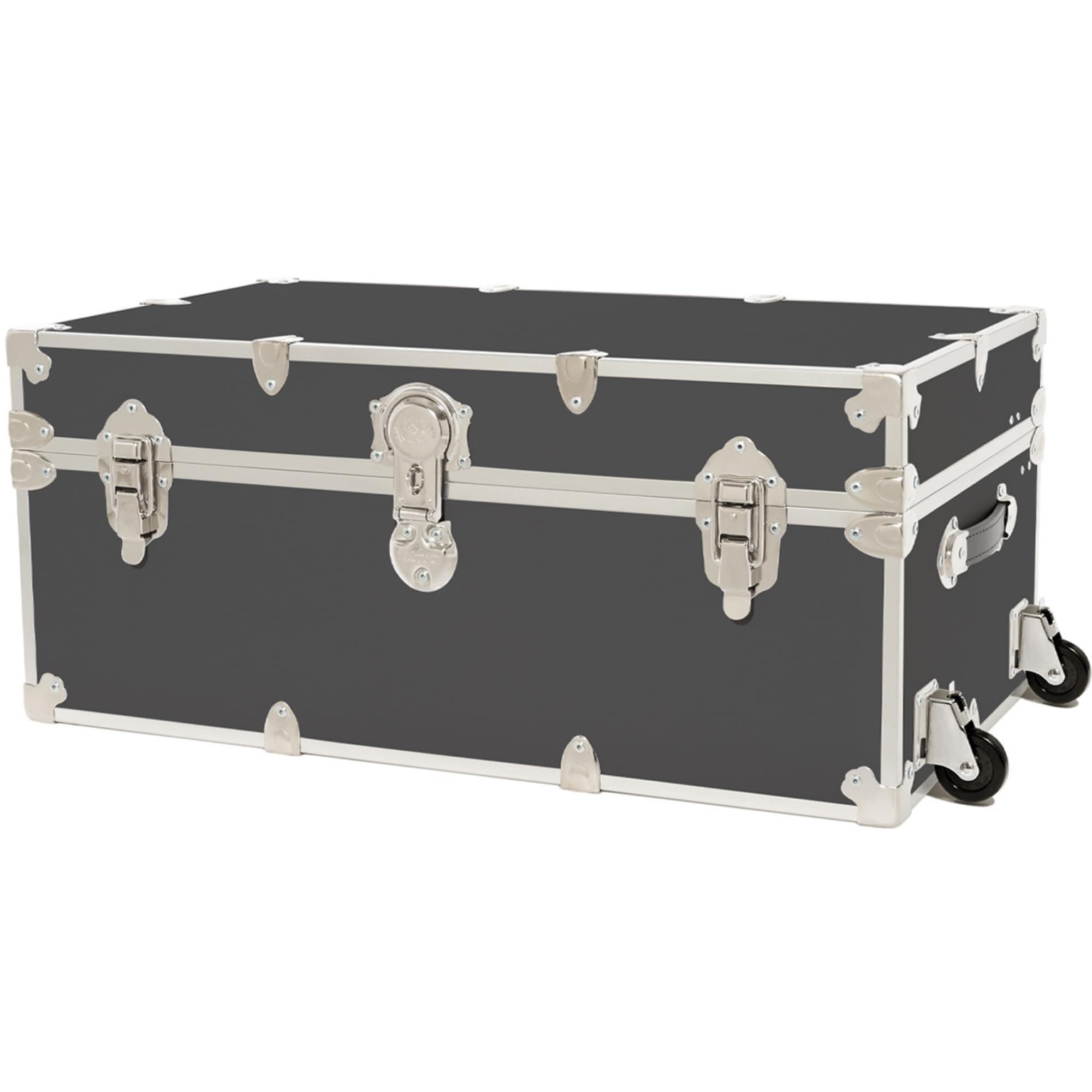 Large Armor Camp Trunk with Removeable Wheels - Secure Dorm Storage Chest, Ideal Summer Camper Footlocker, Strong College Trunks - Seats 1000+ Pounds - 32"x18"x14" (Slate)