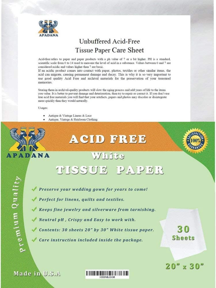 Apadana Acid Free Unbuffered White Tissue Paper 30 Sheets 20 X 30 Inches