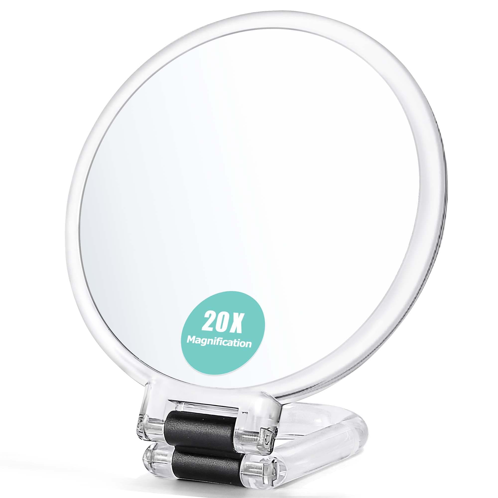B Beauty Planet20X Magnifying Handheld Mirror,Travel Folding Hand Held Mirror,Double Sided Pedestal Makeup Mirror with 1/20X Magnification,Clear