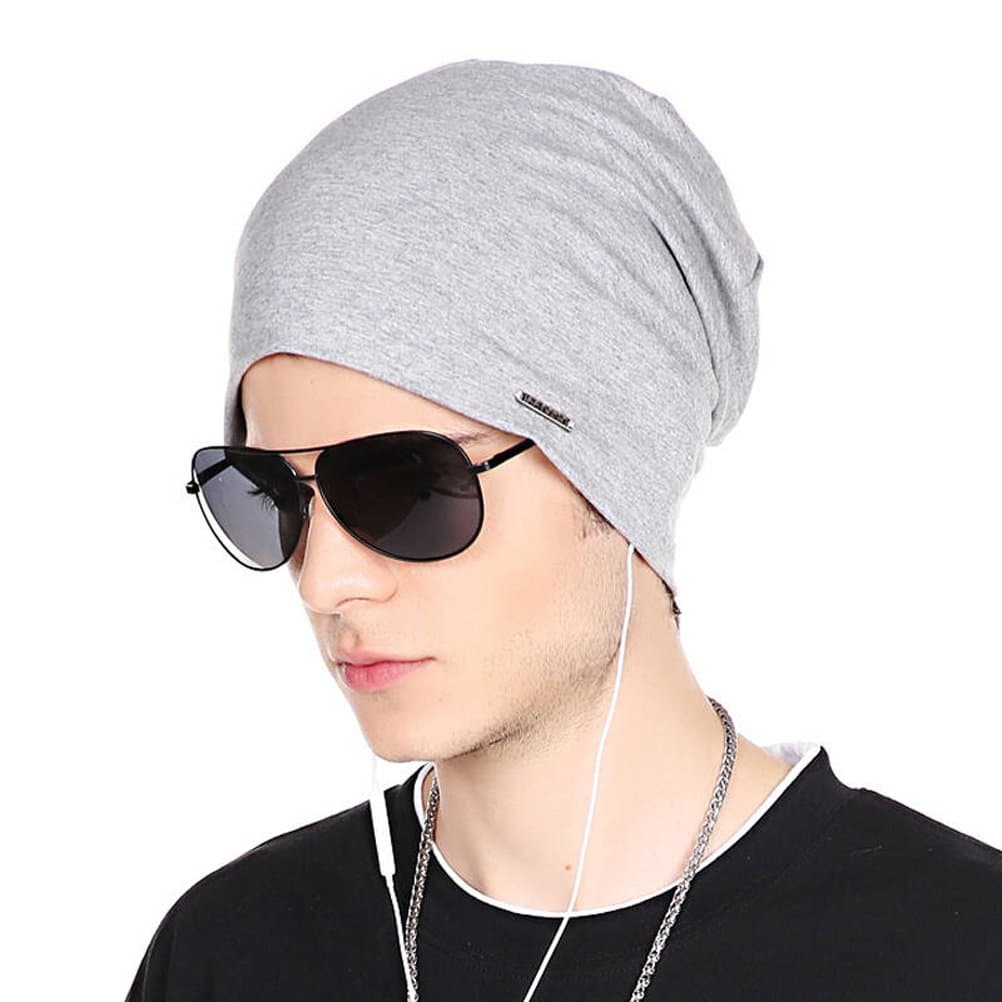CACUSS Baggy Skull Cap Thin Cotton Stretch Beanie Summer Sprort Hat (B0094 Light Grey)