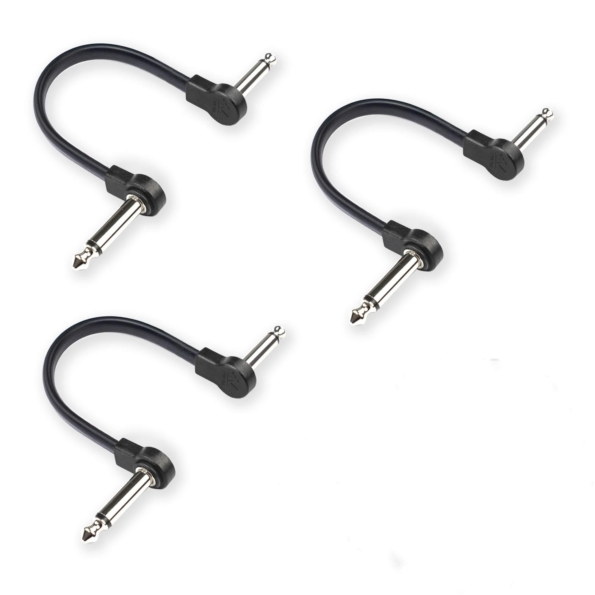 Flat Low Profile Guitar Patch Cable 6 inch for Effects Pedals, 1/4 inch Right-Angle, Black, 3-Pack New Version