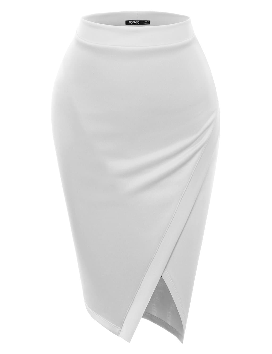 TWINTH Elastic Stretchy Office Pencil Skirt with Basic Color White X-Large