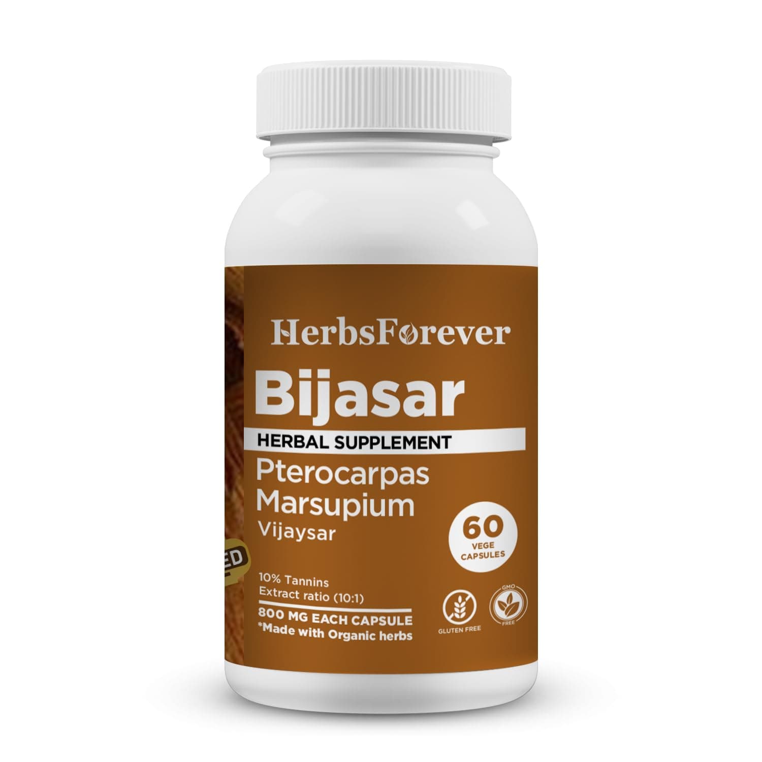 HerbsForever Bijasar (Vijaysar) Capsules (AYUSH Certified) Pterocarpus Marsupium - 800mg Bijasar Extract to Manage Blood Sugar Level & Cholestrol, Traditional Ayurvedic Formulation - 60 Capsules