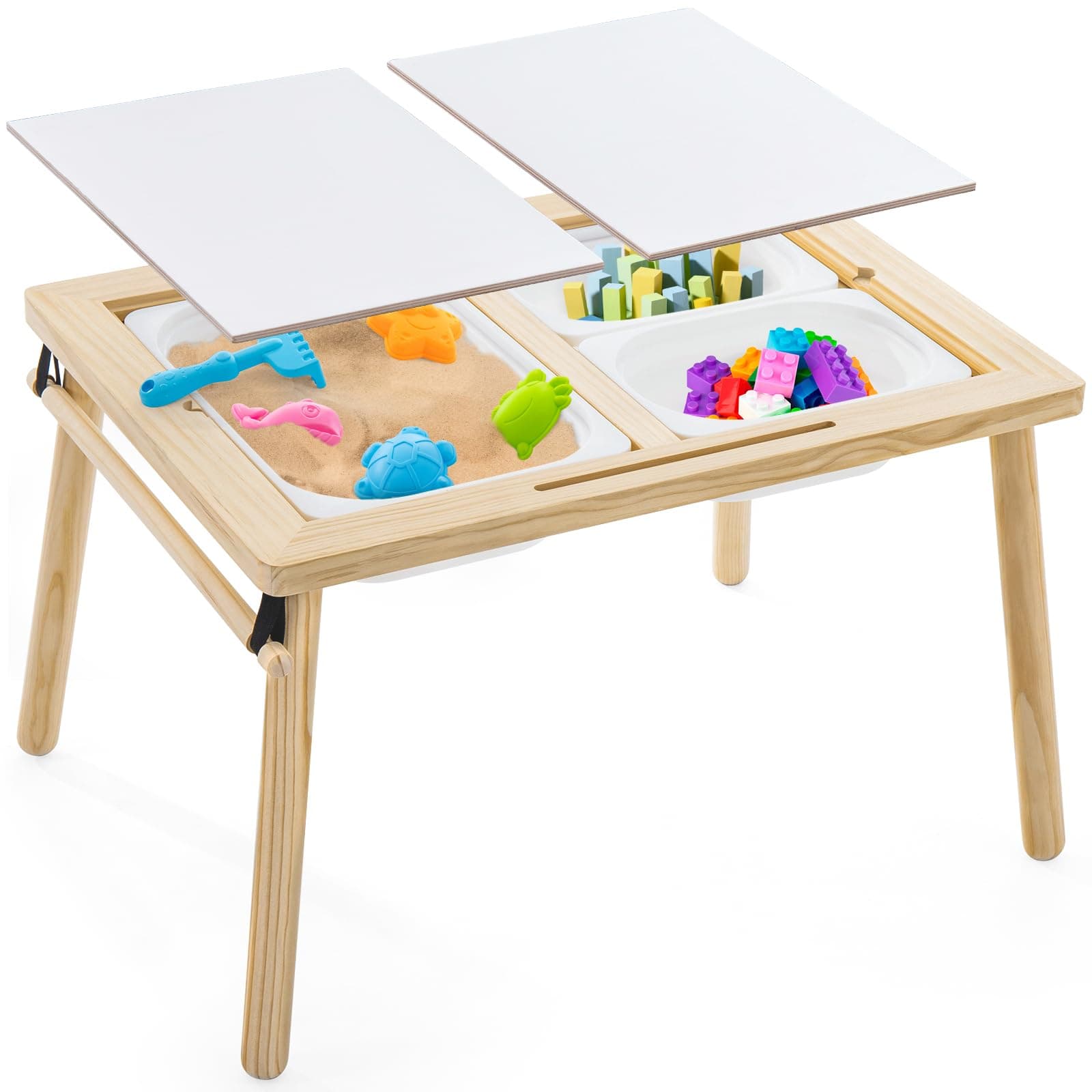 Sensory Table for Toddlers, Ages 3-5, with 3 Storage Bins, 7 Sand Toys, Indoor/Outdoor Play, Gifts for Boys and Girls