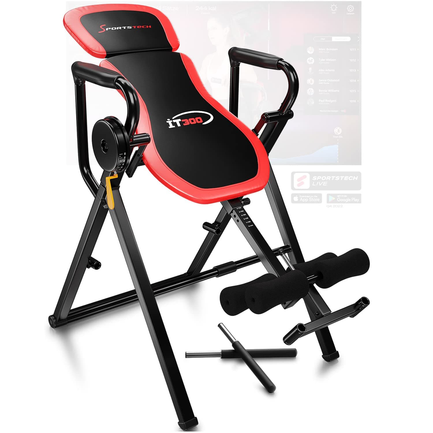 Sportstech Innovative Inversion table - Multi Gyms for Home - Foldable Trainer IT300 - Back Stretcher Machine for Pain Relief Therapy & Abs - Pull-up Bar - Smart Rotating System 360Β° with Safety Belt