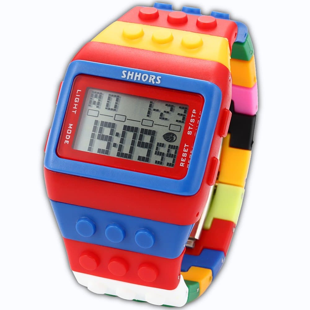 SHHORS Men's Ladies Blocks Constructor Digital LED Backlight Alarm Sport Wrist Watch