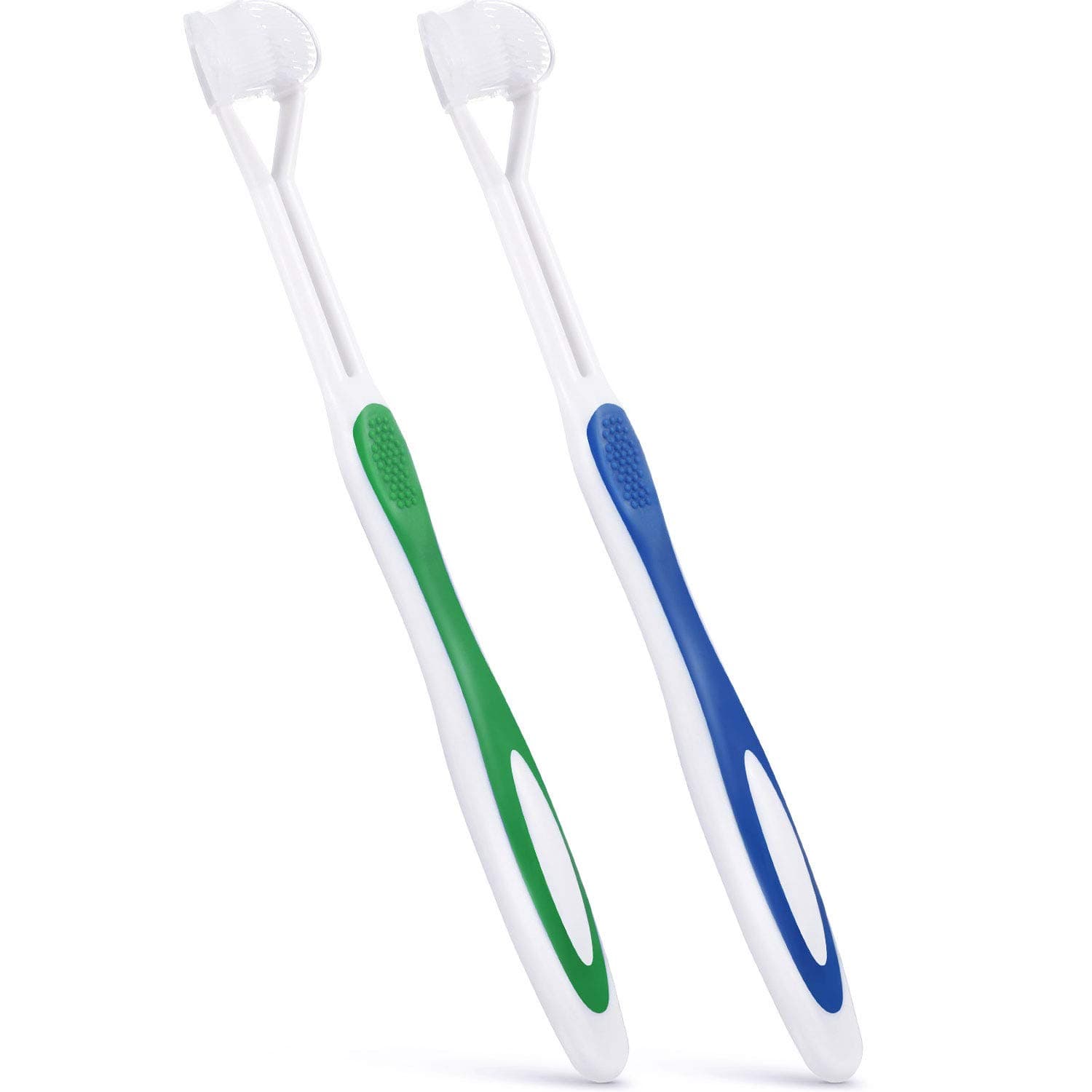 2 Pieces Autism Toothbrush Three Bristle Travel Toothbrush for Complete Teeth, Great Angle Bristles Clean Each Tooth, Soft and Gentle(Green, Blue)