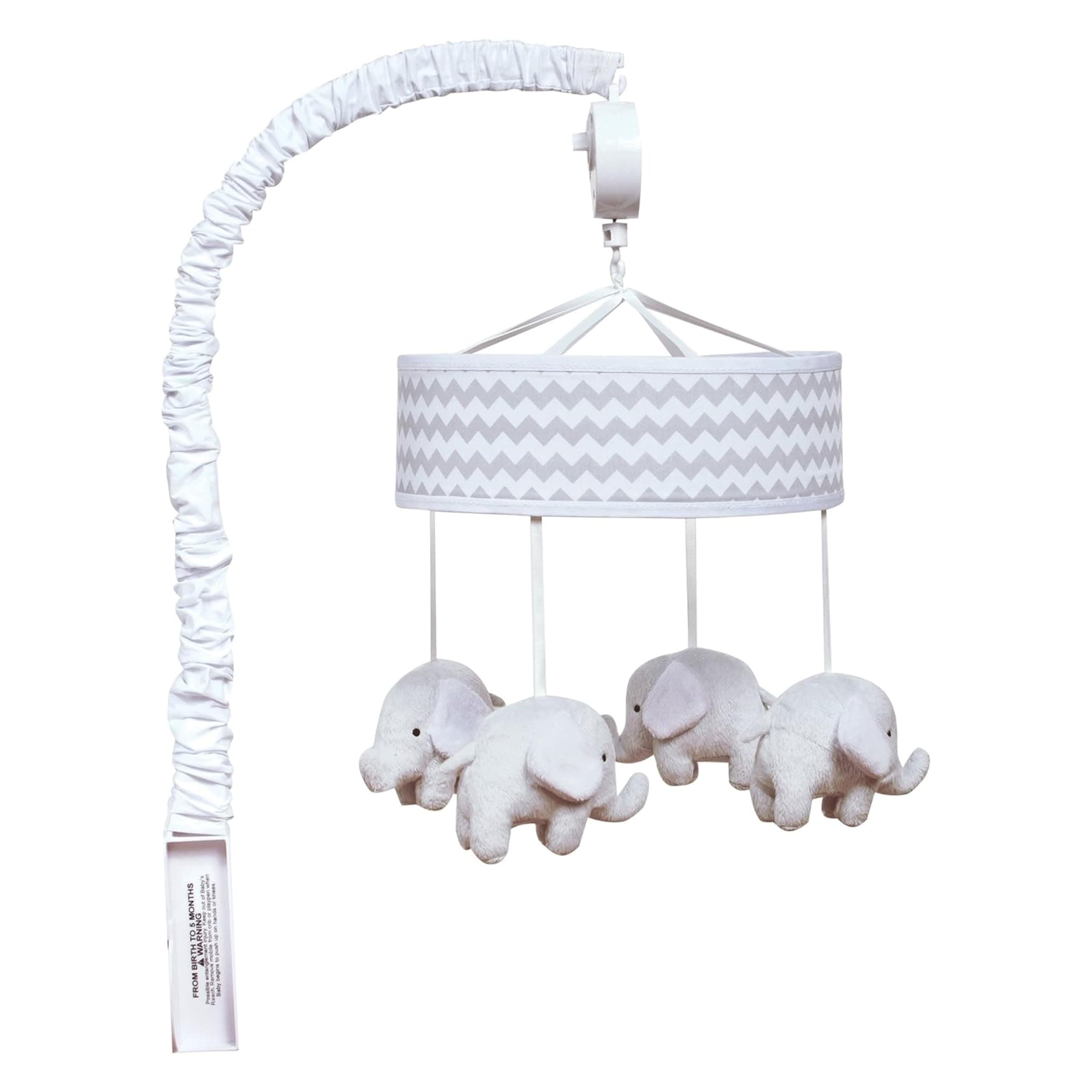 Grey Elephant Crib Mobile - Baby Mobile for Crib - Musical Crib Mobile - Fun Whimsical Musical Mobile for Cribs - Rotating Nursery Mobile for Crib - Baby Crib Mobile for Boys and Girls