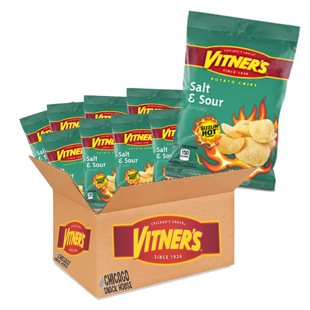 Vitners Sizzlin' Hot Salt & Sour Potato Chips A Chicago Original 10 Pack 1 oz Bags