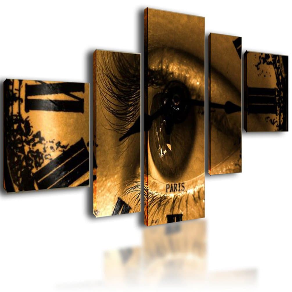 Extra Large Canvas Prints Wall Art Picture Image Photo Framed Painting Multi Panel Artwork Living Room Clock And Eye 130cm x 70cm 0558
