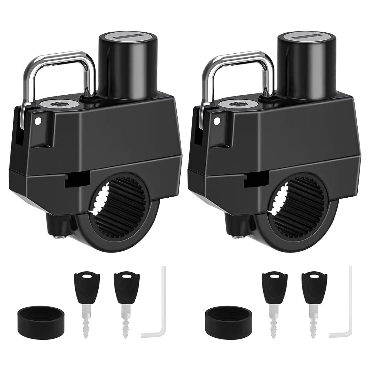 Windance 2 Pack Motorcycle Helmet Lock, Helmet Holder Hook for 7/8" 22mm Handlebar, Anti Theft Security Lock for Motorbike Bike Frame Tube Bumper Luggage Rack (Keyed Different)