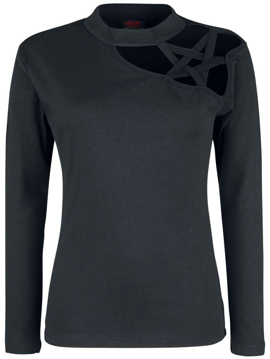 SpiralGothic Elegance - Pentagram Shoulder Longsleeve Top - S Black