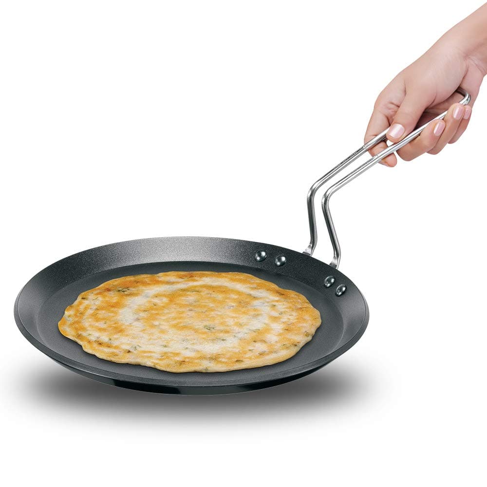 Futura 26 cm Flat Tava, Non Stick Tawa with Stainless Steel Handle, Induction Tawa with Rim, Pancake Pan, Flat Pan, Black (INFT26)