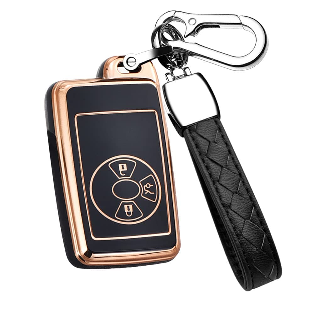 HIBEYO Key Fob Cover for Toyota RAV4 2008 Premio Auris Rukus Vanguard Estima Alphard Vellfire Key Case Cover for Toyota RAV4 Car Accessories Protector-Leather Keychain(Black)
