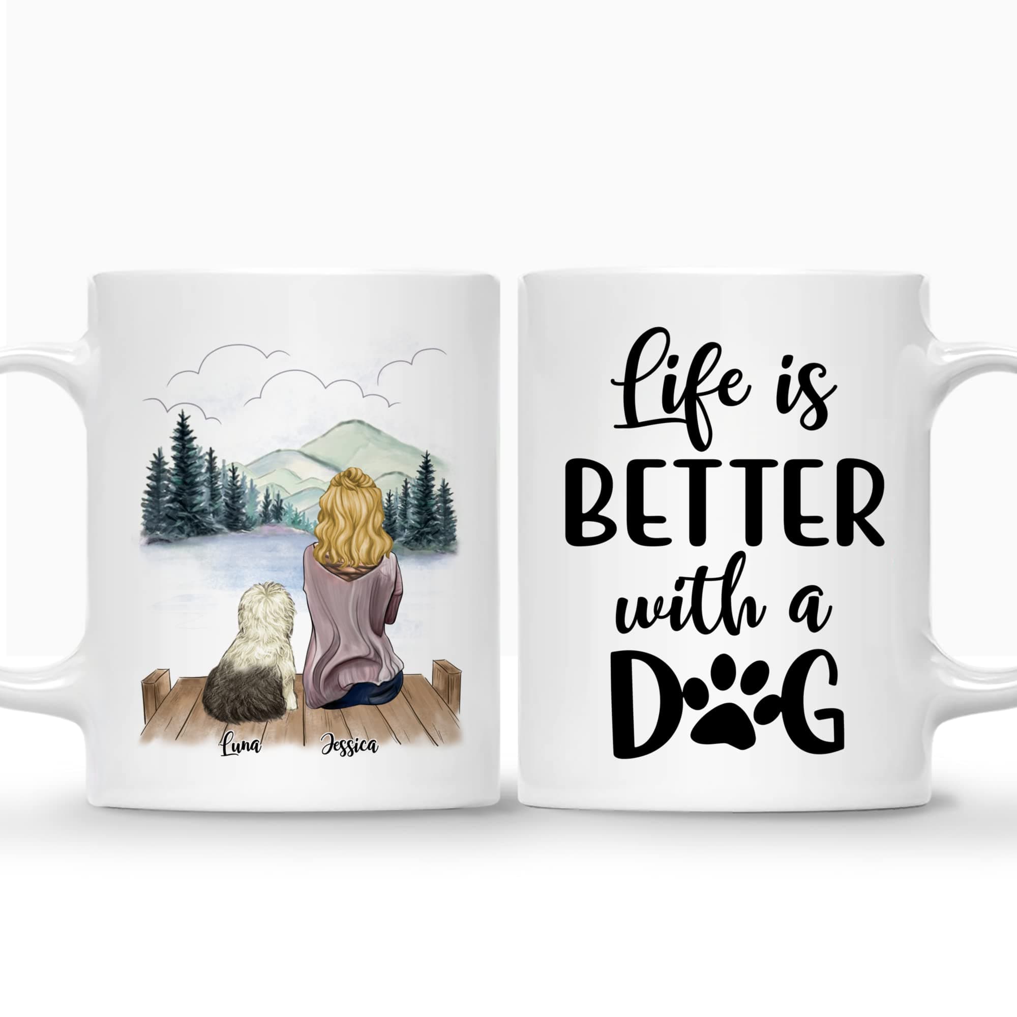 Gossby Personalized Dog Mom Coffee Mug - Custom Dog Lover Gift for Women with Design, Names - Christmas, Mothers Day, Birthday Dog Mom Gift - 11oz Dog Mug for Dog Lover - Life is Better with Dog