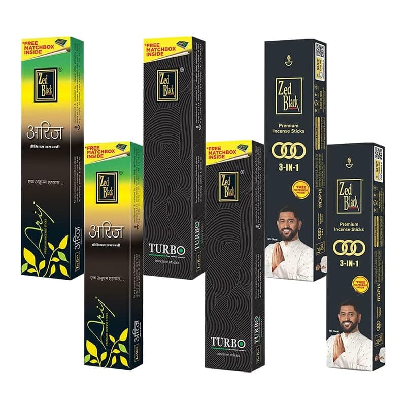 Zed Black Premium Incense Sticks Combo of 3 in1 Large (2 Packs), Arij Large (2 Packs), Turbo Large (2 Packs)