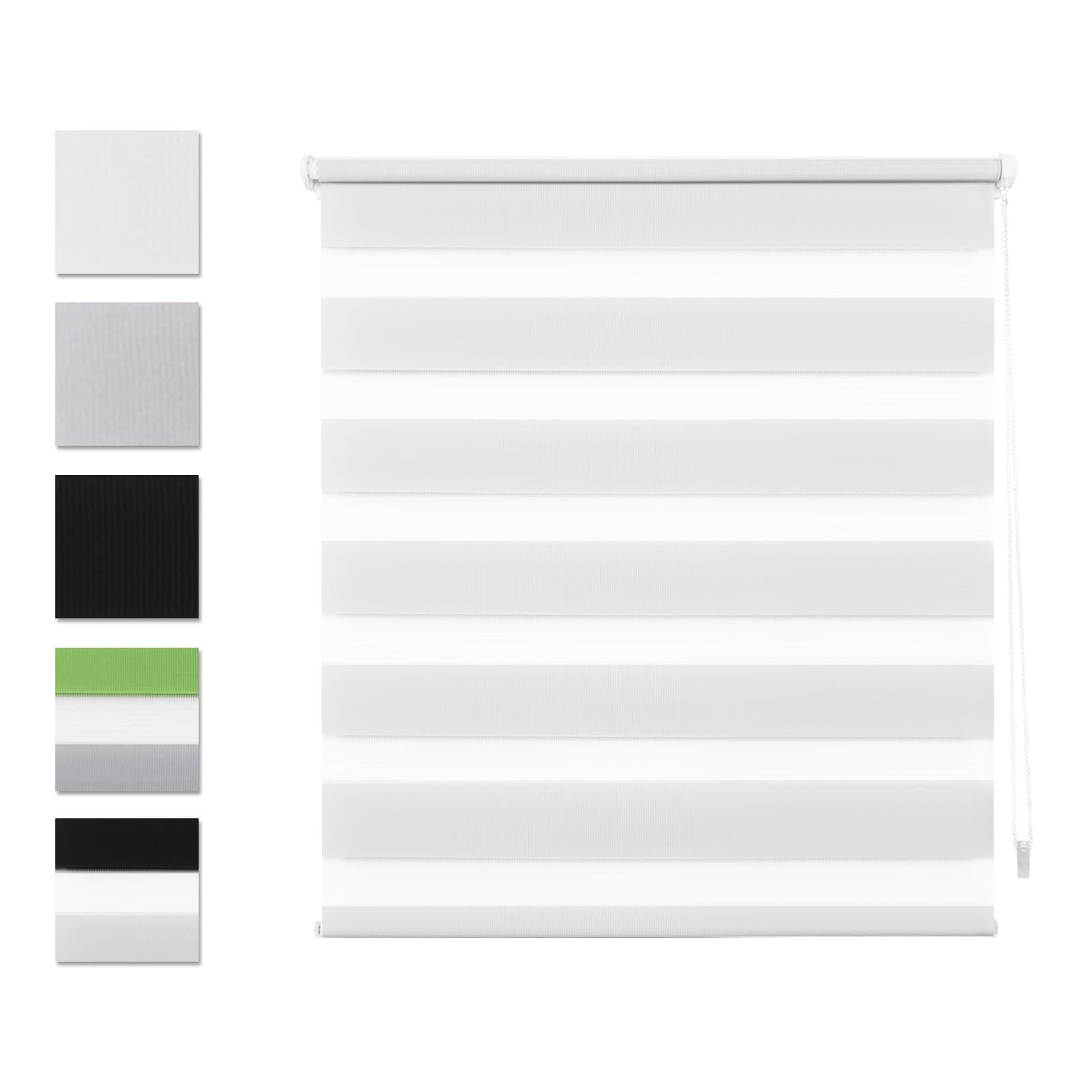 SBARTAR Day and Night Double Roller Blinds, 70 x 120 White Double Layer Roller Shades Filtering with Side Chain Easy Assembled without Drilling for Window