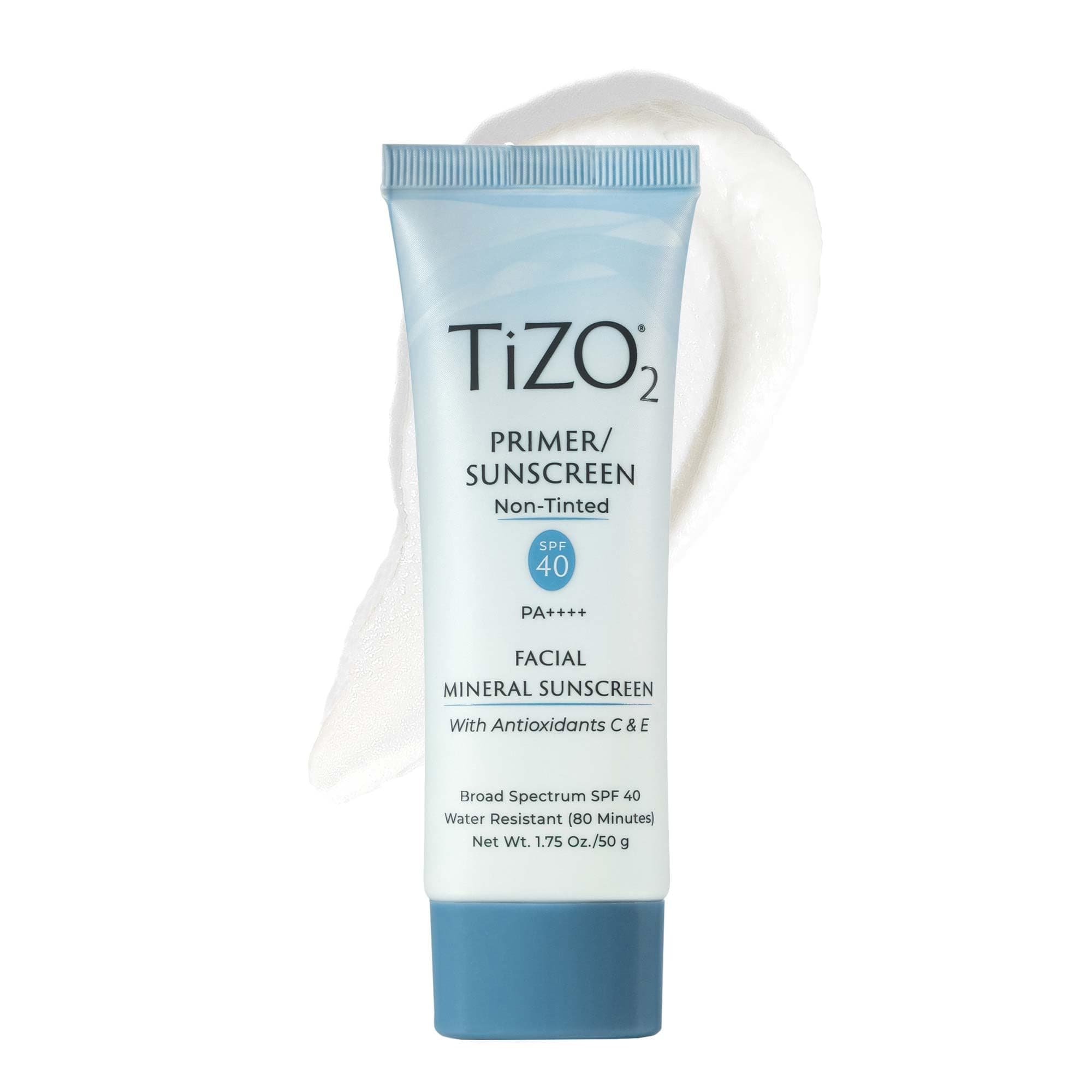 TiZO2 Facial Mineral Sunscreen and Primer, Non-tinted Broad Spectrum SPF 40 with Antioxidants, Sheer matte finish, Fragrance-Free, Oil-Free, Dermatologist-recommended, PA++++ 1.75 oz