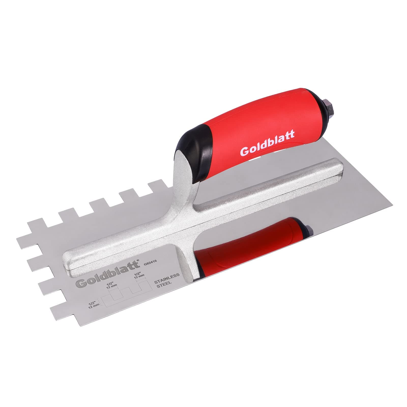 1/2" Square Notch Trowel, Made of Premium Stainless Steel with Soft Grip Handle, Perfect Tool for Cement, Concrete, Masonry Tile Installation Work