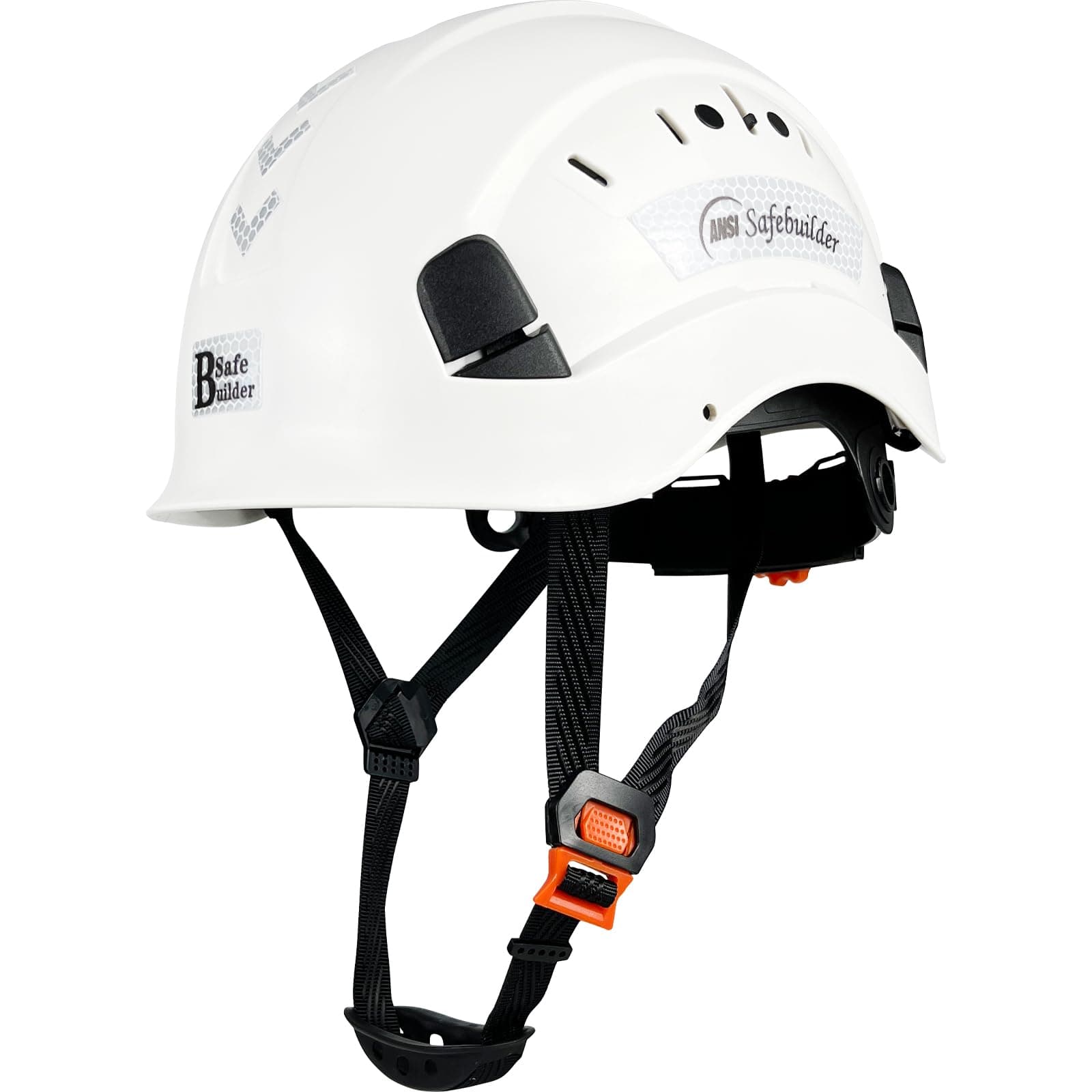 ABS Work-at-Height and Rescue Hard Hat Construction Safety Helmet Slotted Ventilated w/Adjustable Ratchet 6-Point Suspension ANSI Z89.1-14 (01-White Safety Helmet)