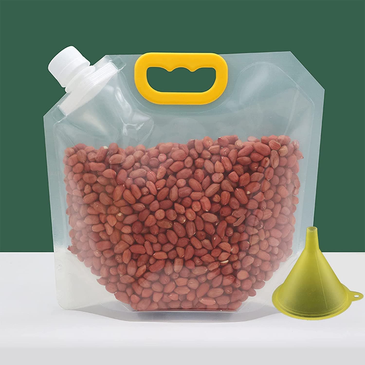 OPIL 10 PCS Grain Moisture-Proof Sealed Bag,Reusable Clear Grain Storage Suction Bags, Stand Up Sealed Odor-Resistant Packaging Bags with Funnel,Safe Waterproof Packaging (1.5L)