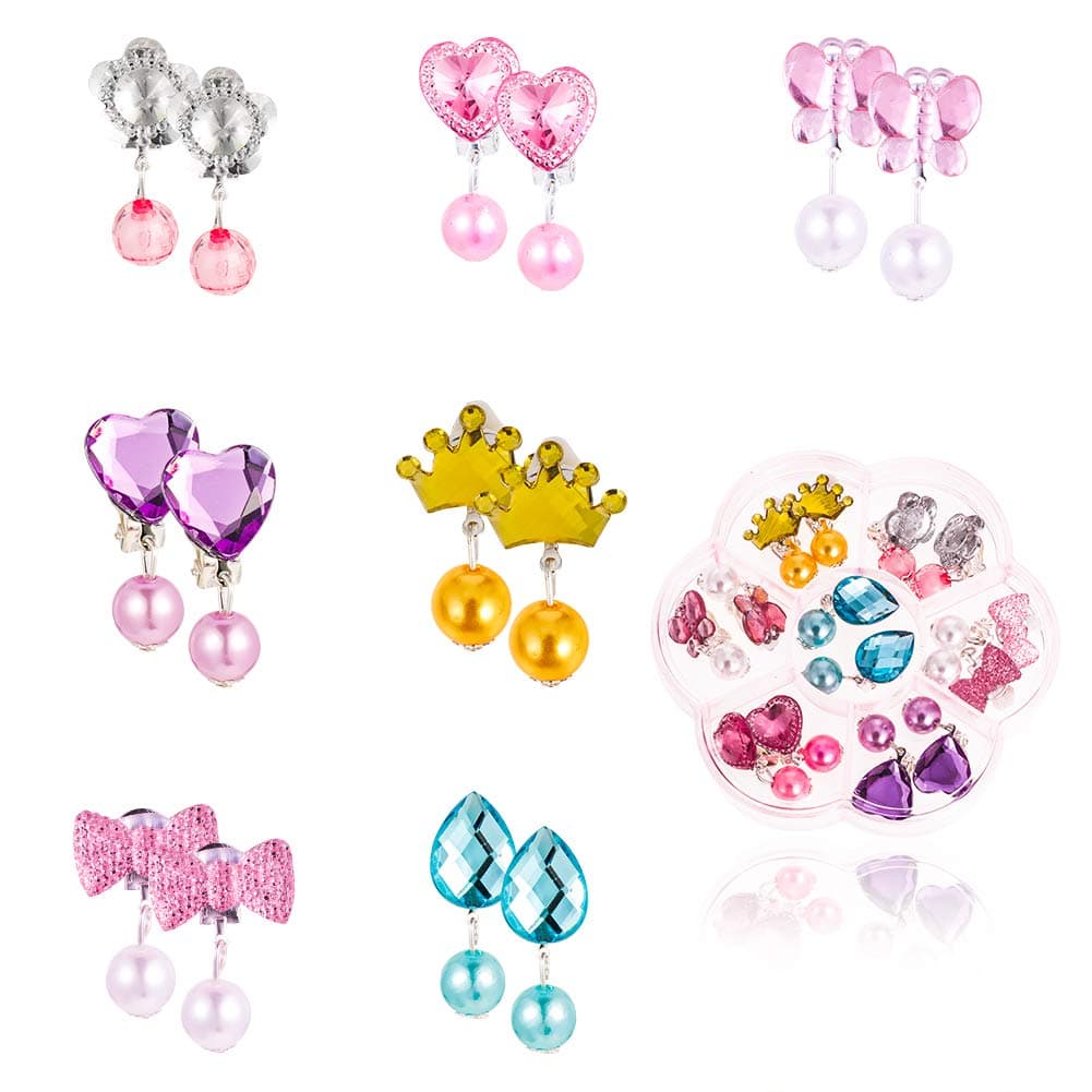 angelikashalala 7 pairs Clip on Earrings Girls without Pierced Earrings Pearl Drop Ear Clip Dress Up Accessories