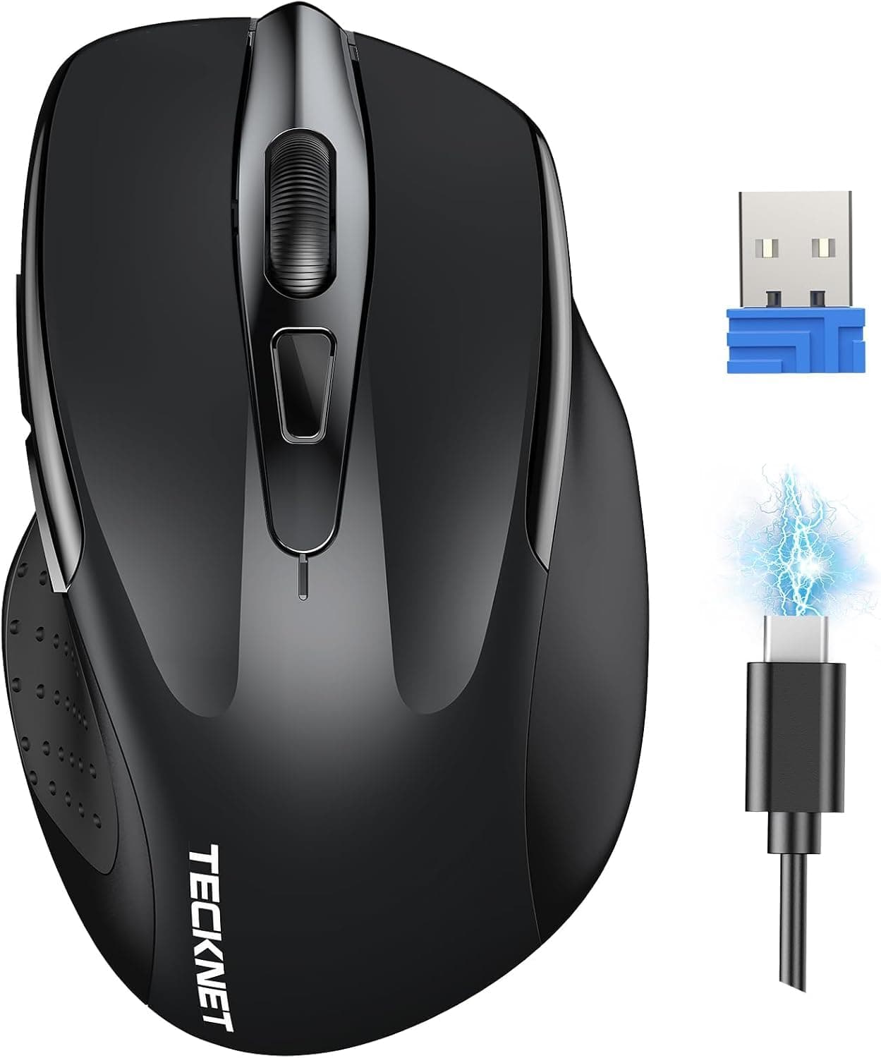 Pro 2.4G Ergonomic Wireless Optical Mouse with USB Nano Receiver for Laptop, PC, Computer, Chromebook, Notebook, 6 Buttons, 24 Months Battery Life, 2600 DPI, 5 Adjustment Levels