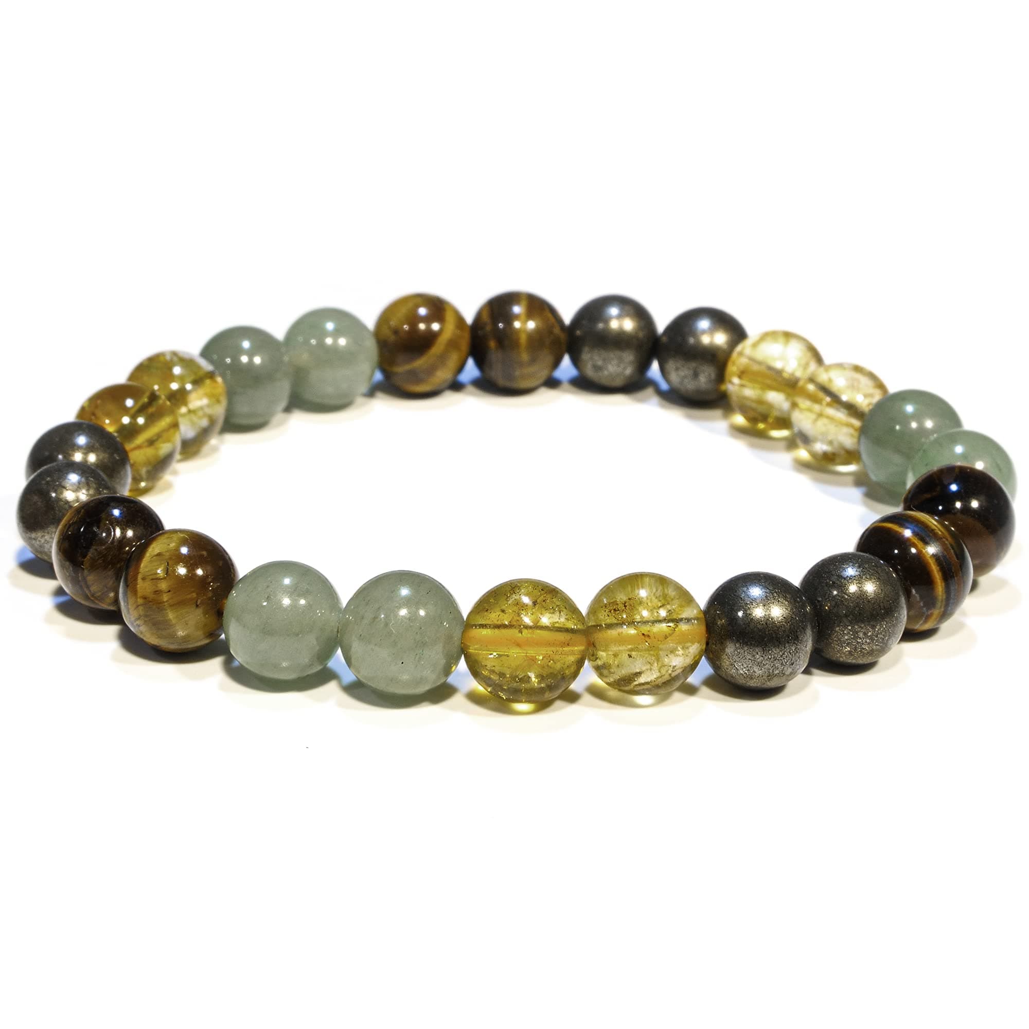 Money Wealth Success Bracelet - Pyrite Green Aventurine Tiger Eye Citrine Bracelet Set for Men Women Healing Calming Anxiety Stress Relief Christmas Gifts Pulseras Para Hombres Mujer Stocking Stuffers