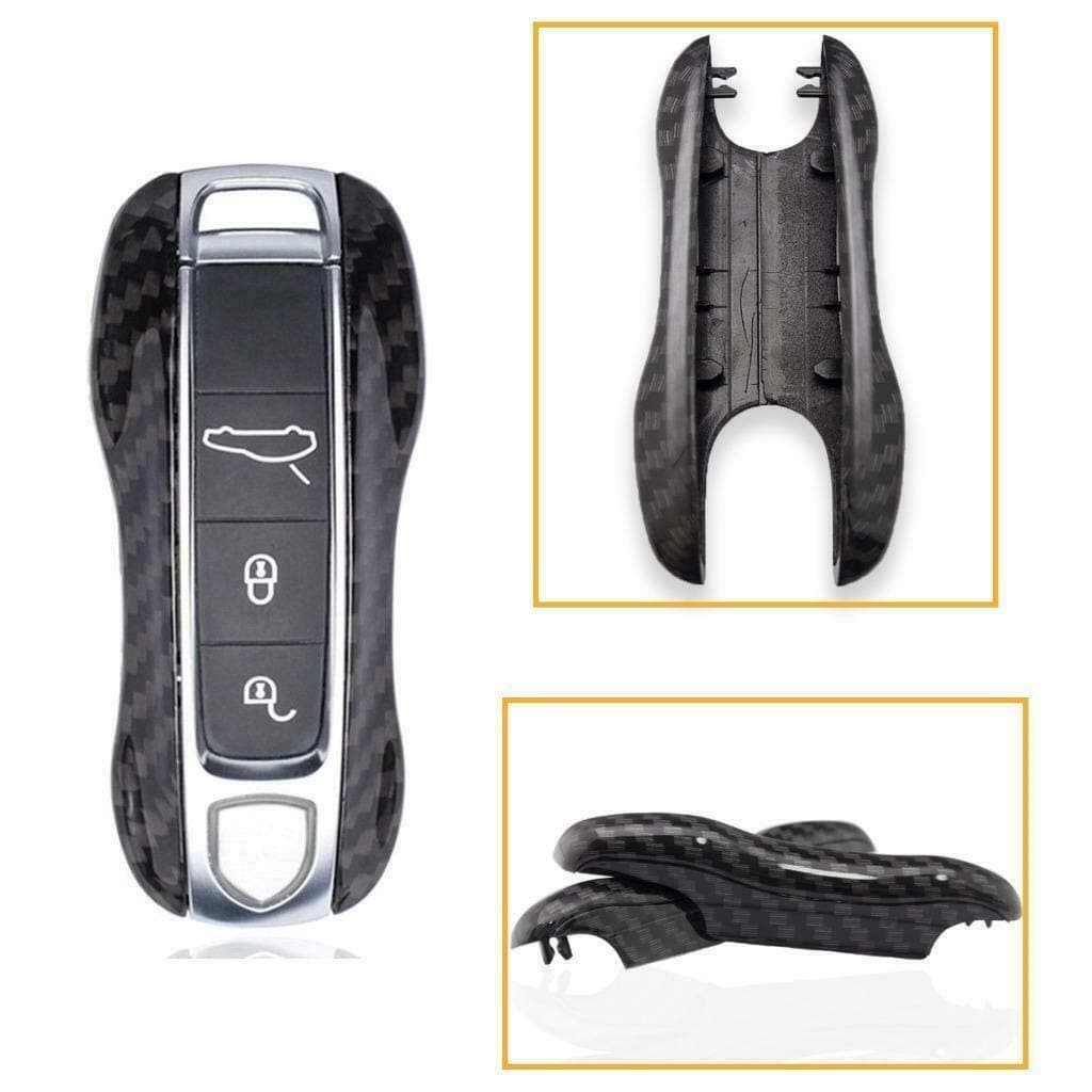KC-P-CB Carbon Fiber Texture Remote Key Fob Case Cover Holder Glossy Shell for Porsche Panamera 2017-2019, Cayenne 2018-2019