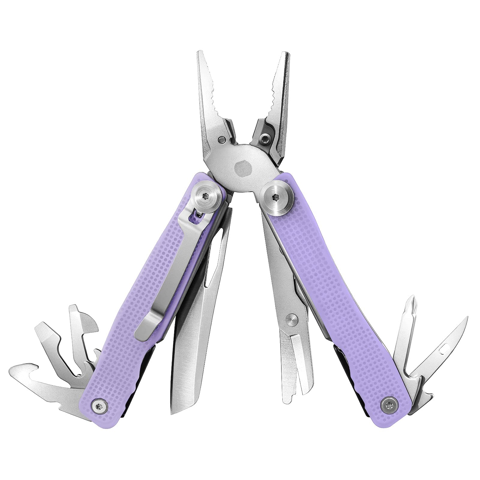 FantastiCAR 14 in 1 Multitool Pliers, Versatile Pocket Knife with Scissors, Knife Blade, Screwdriver, Bottle Opener, and Ideal for House or Camping Essentials, Holiday Gift Packaged (Purple)