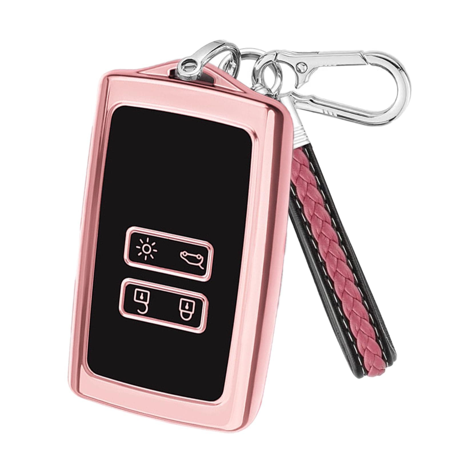 Car Key Cover for Renault,Car Key Case TPU Silicone Key Shell 4 Buttons Remote Control Replacement Protection Fob Cover Compatible with Clio/Megane/Kadjar/Captur with Keychain - Pink