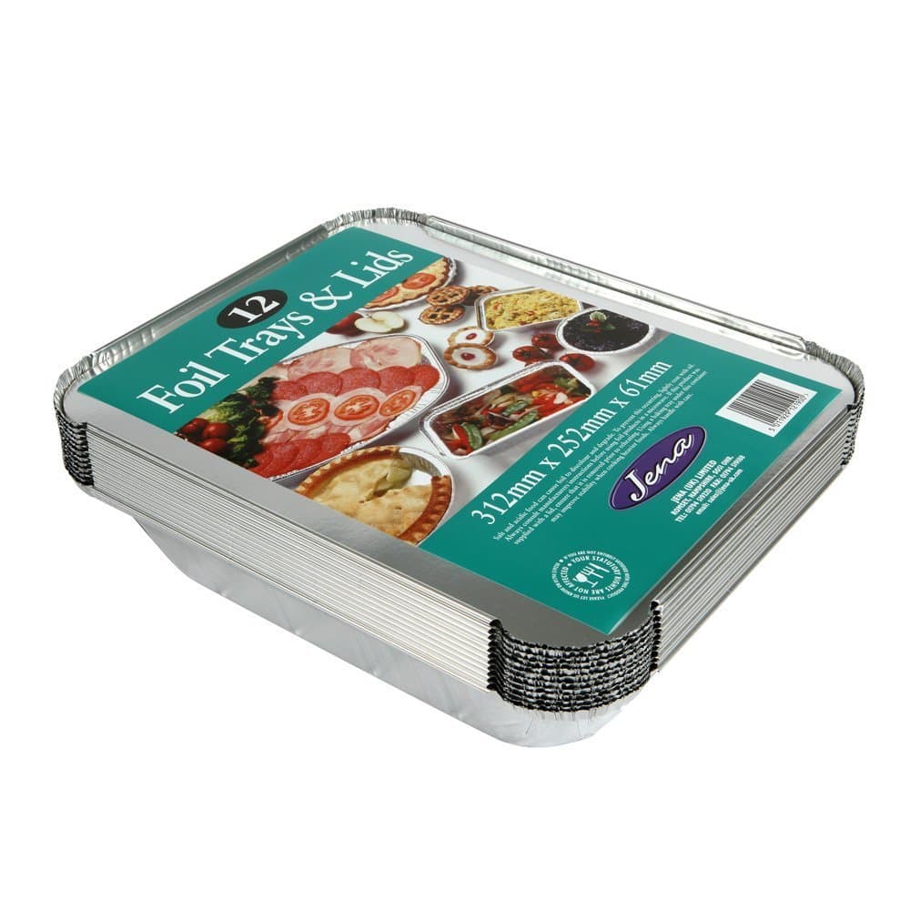 Deluxe Quality Jena 12 Pack Large Foil Trays & Lids with Free Shipping