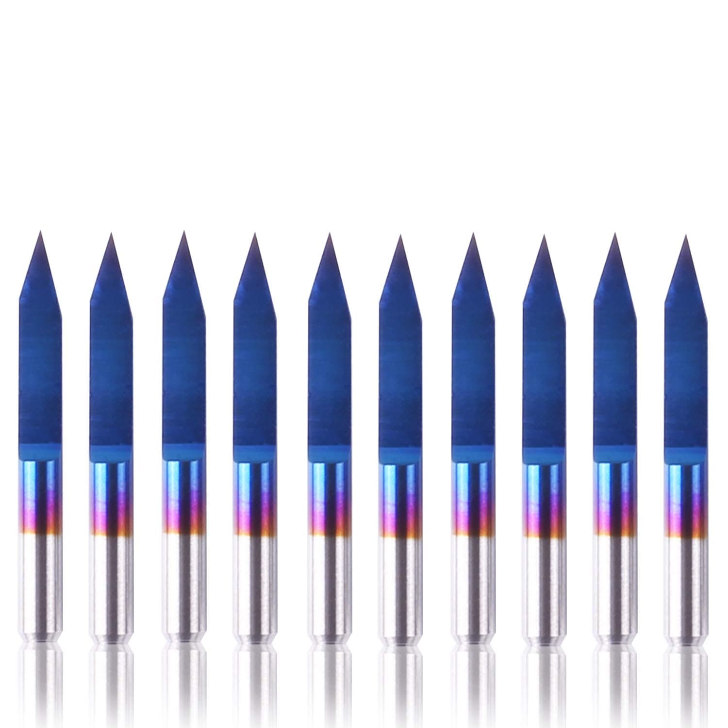 Genmitsu 10Pcs Nano Blue Coat Engraving Bits, 30 Degree 0.1mm Tip 1/8" Shank Conical V-Bit