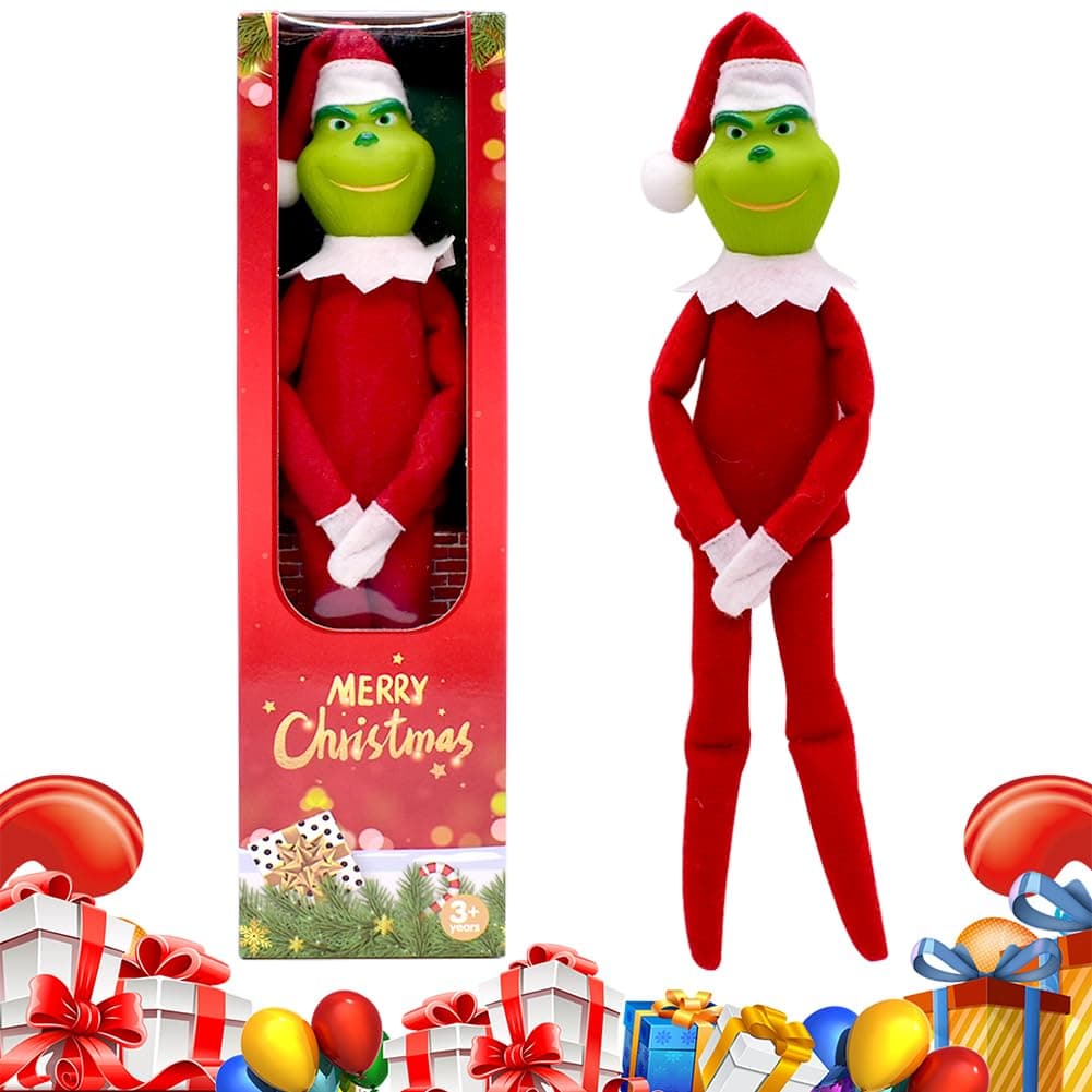 LGQHCE Christmas Grinch Decoration, Christmas Hanging Ornament, Christmas Tree Hanging Decoration Christmas Plush Ornament PVC Doll Hang Decor for Festive Home Table Window Decorations (Red)