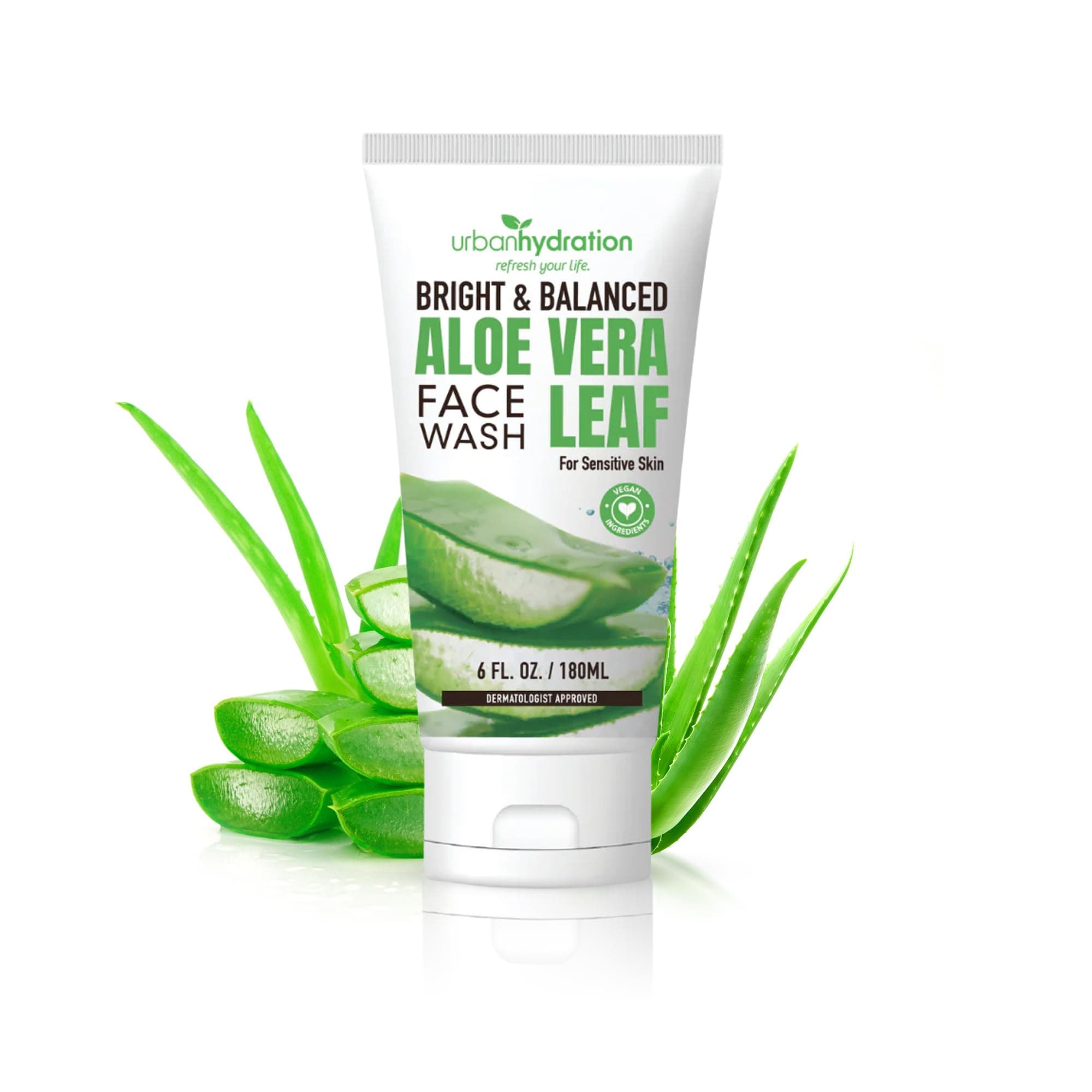 Urban Hydration Bright & Balanced Aloe Vera Leaf Face Wash | Gentle, Hydrates, Detoxes, Helps with Acne, Benefits For All Skin Types, Leaves Skin Moisturized and Smooth | 6 Fl Ounce