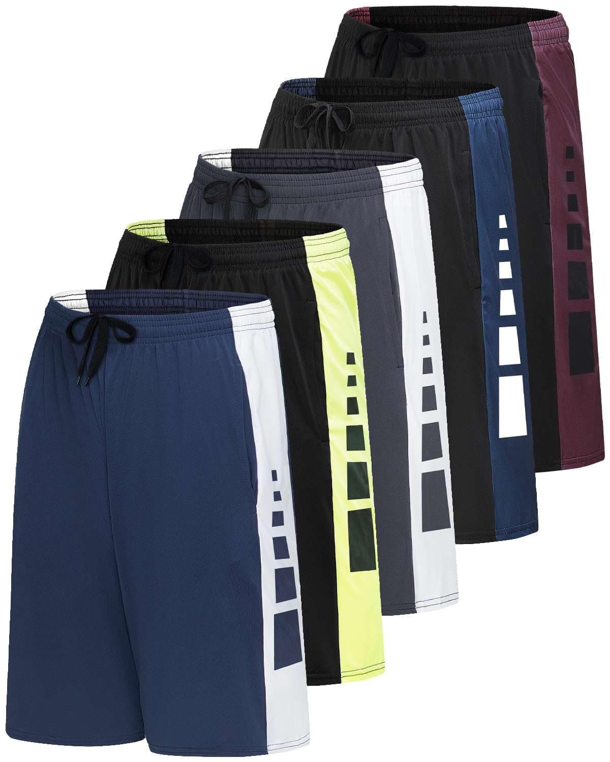 Real Essentials Men’s 5 Pack: 9" Dry-Fit Shorts – Athletic Gym, Workout, Basketball, Running, Casual Lounge Active Pockets