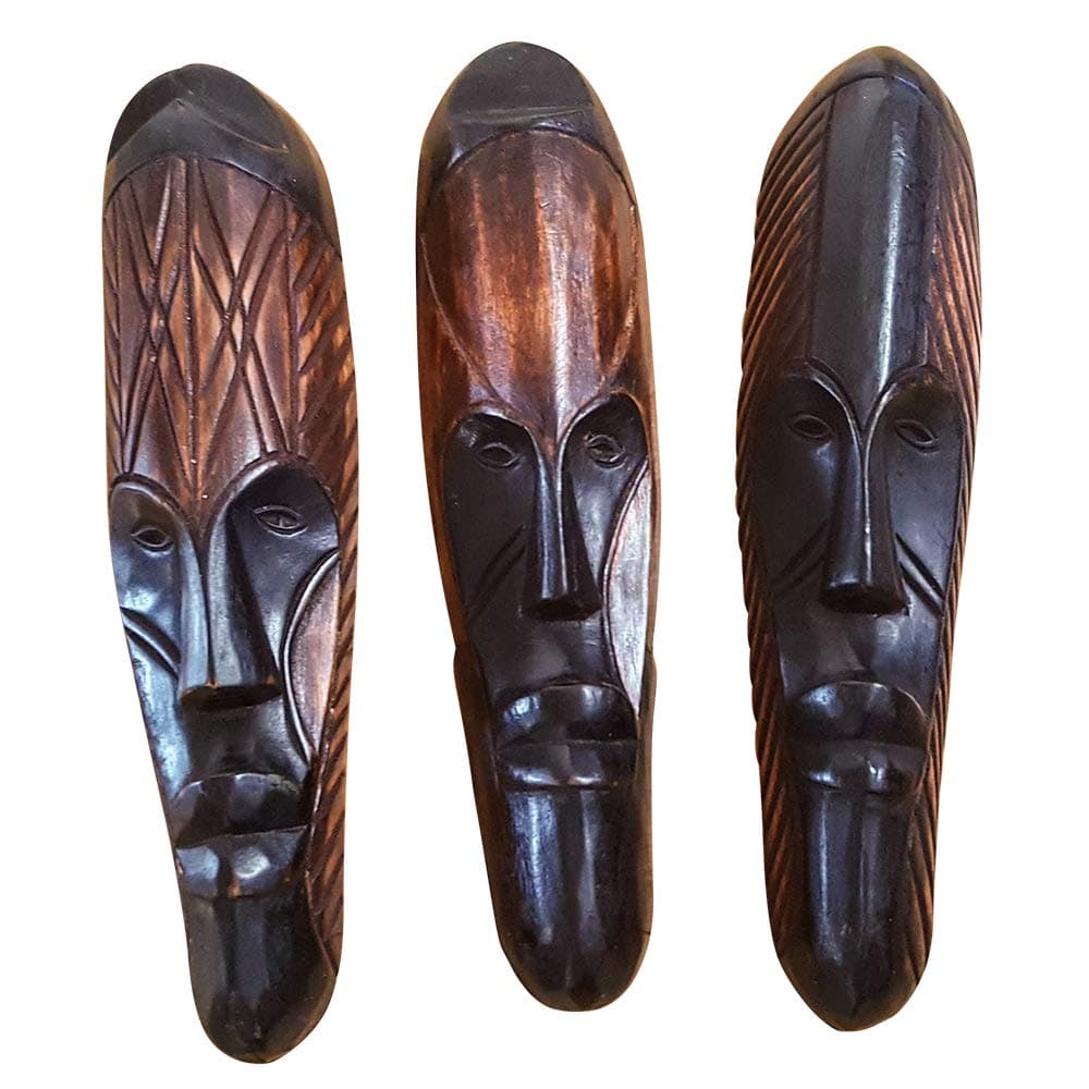 NOVARENA African Art Cameroon Gabon Fang Wall Masks and Sculptures - Africa Home Mask Decor (3 Pc Black & Brown 12 Inch Fang Mask)