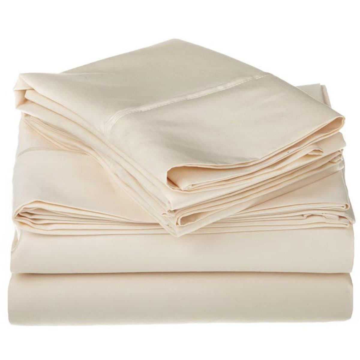Novara Queen Size Ivory Bone Color Bed-Sheet Set with Pillowcases 500TC 100% Combed Cotton Sateen 4 Piece