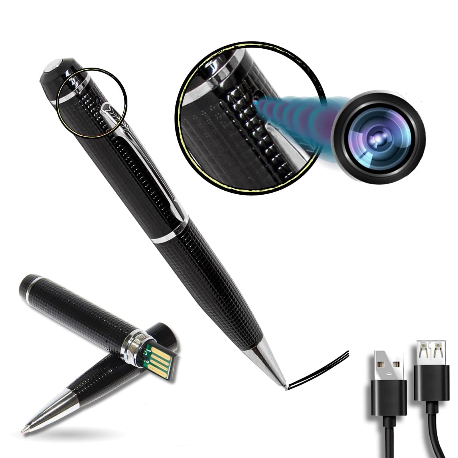 Hidden Spy Camera Pen No WiFi Full 1080p HD Hidden Camera Pen with Loop Recording Photo Video Portable Pocket Camera - Small Nanny Cam for Meeting, Home Security, Class Learning