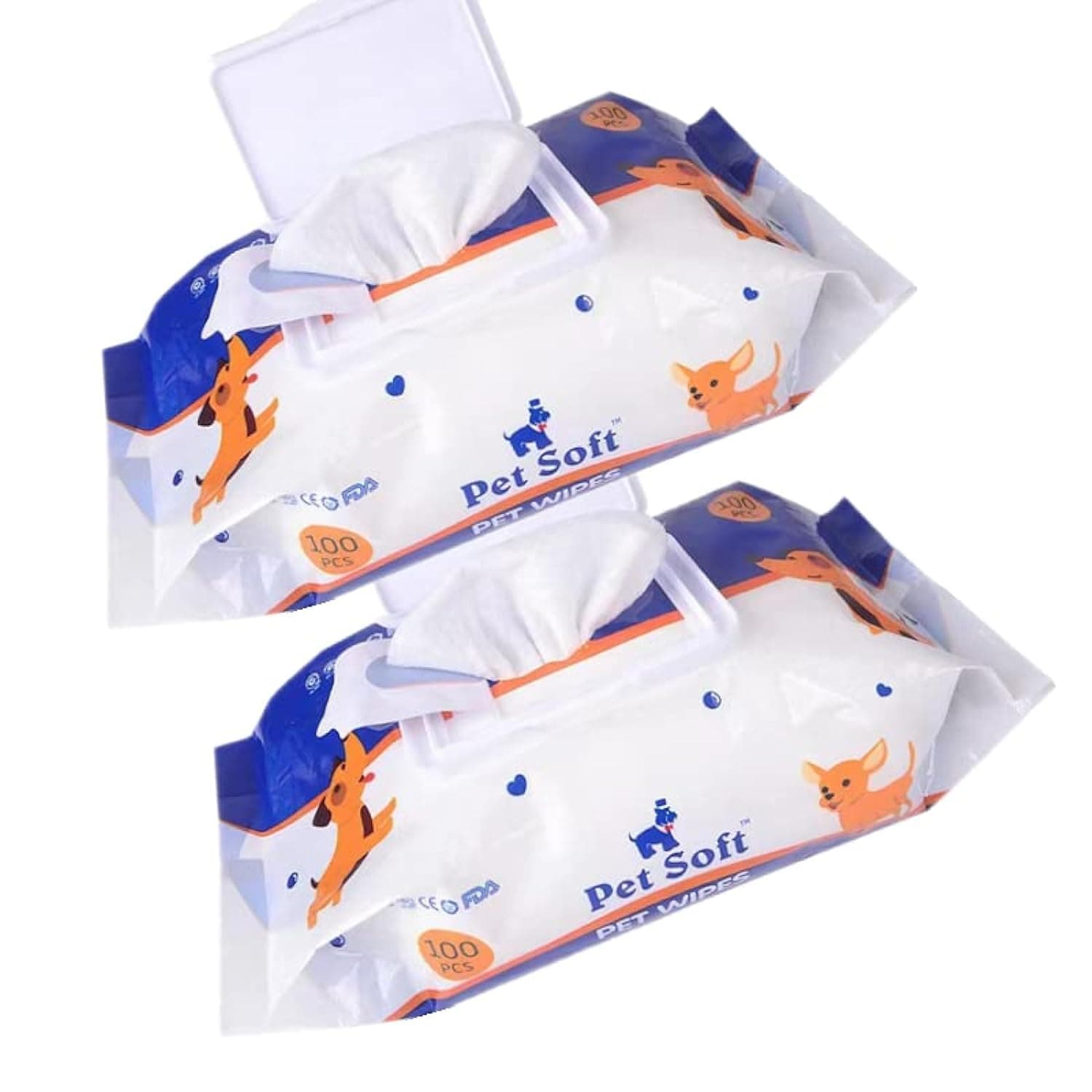 Dog Wipes Cleaning Deodorizing Grooming Wipes Hypoallergenic Puppy Paw Wipes for Doggie Cat Face Body Bult Eye Extra Thick Strong Soft Alcohol Free 8X6 INCH (2 bag=200 pieces)