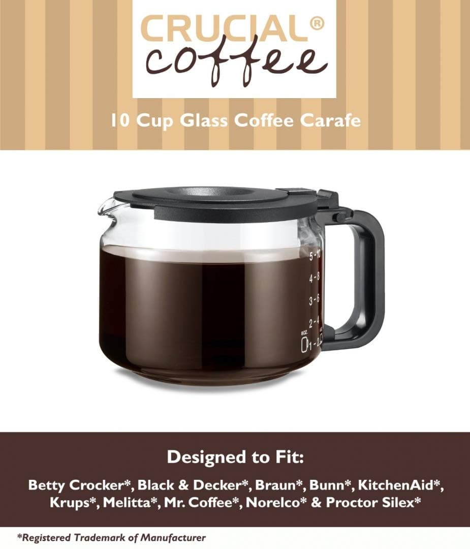 Universal Fit 10 Cup Glass Coffee Carafe, Fits Black & Decker DCM 90WH, Braun Aromaster, Bunn A10, GRX, Mr. Coffee AD10, ACM10 & Many More, Compare to Part # GL210