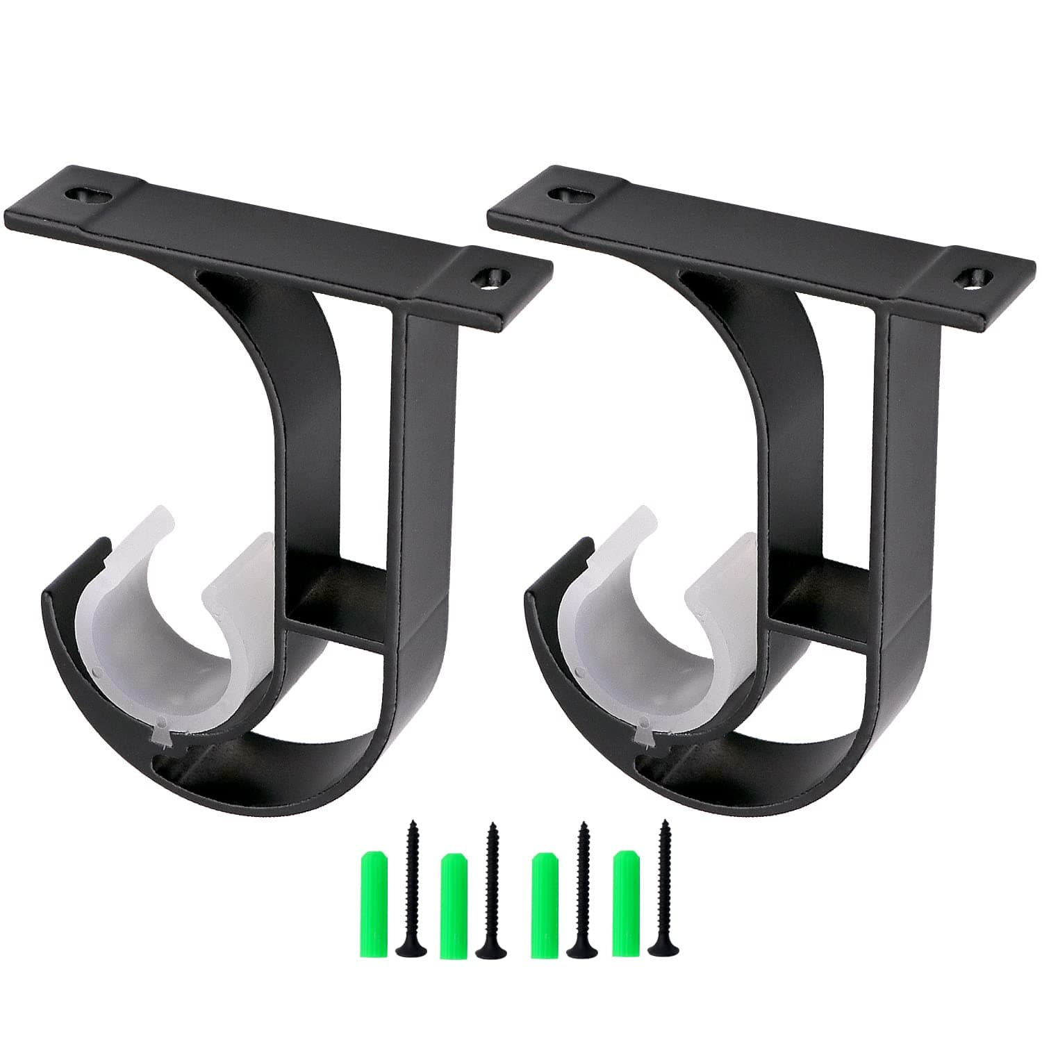 Aluminum Alloy Curtain Rod Bracket,Curtain Rod Holder,Curtain Rod Supportor,Mounted on Ceiling 2 Set (Black)