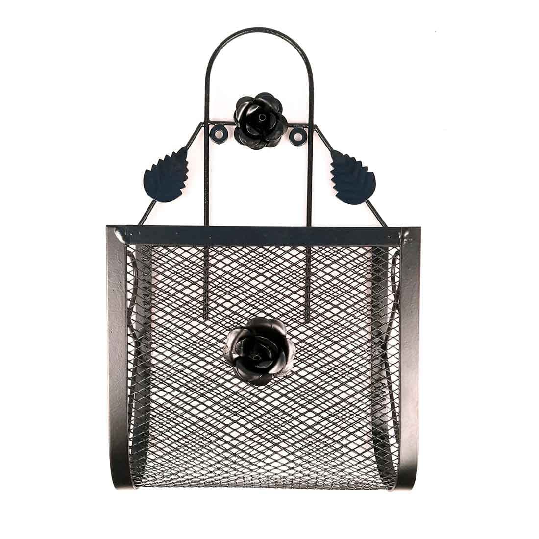 Apka Mart The Online Shop Magazine Holder Wall Mount | Newspaper Stand | Books Organiser – for Living Room, Wall Decor, Organising & for Gifts (Metal – Iron, Color – Black, Size - 14 inch)