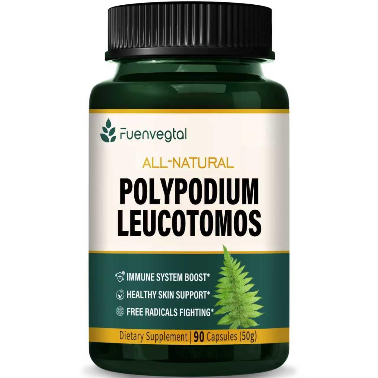 Polypodium Leucotomos Extract Capsules, Herbal Supplements Support Immune System, Skin Health, and Free Radicals Defense, Lasts 3 Months. 90 Count